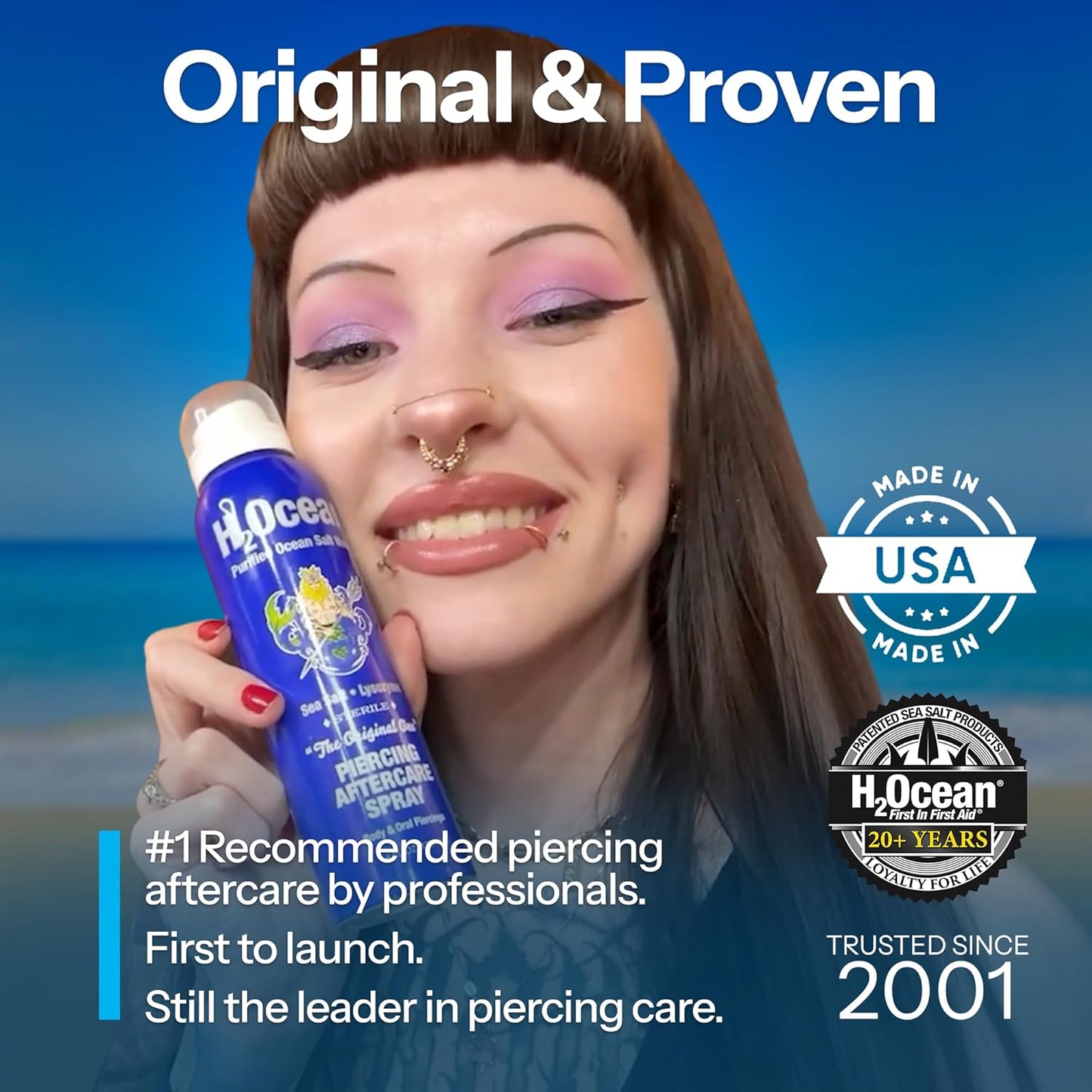 HotH2Ocean Piercing Aftercare Spray and Keloid Bump Removal– Sea Salt Spray for Body and Facial Piercings – Ear, Nose, Navel, Oral & Body Piercing Cleaner, Aftercare Solution for New Piercings– 4oz