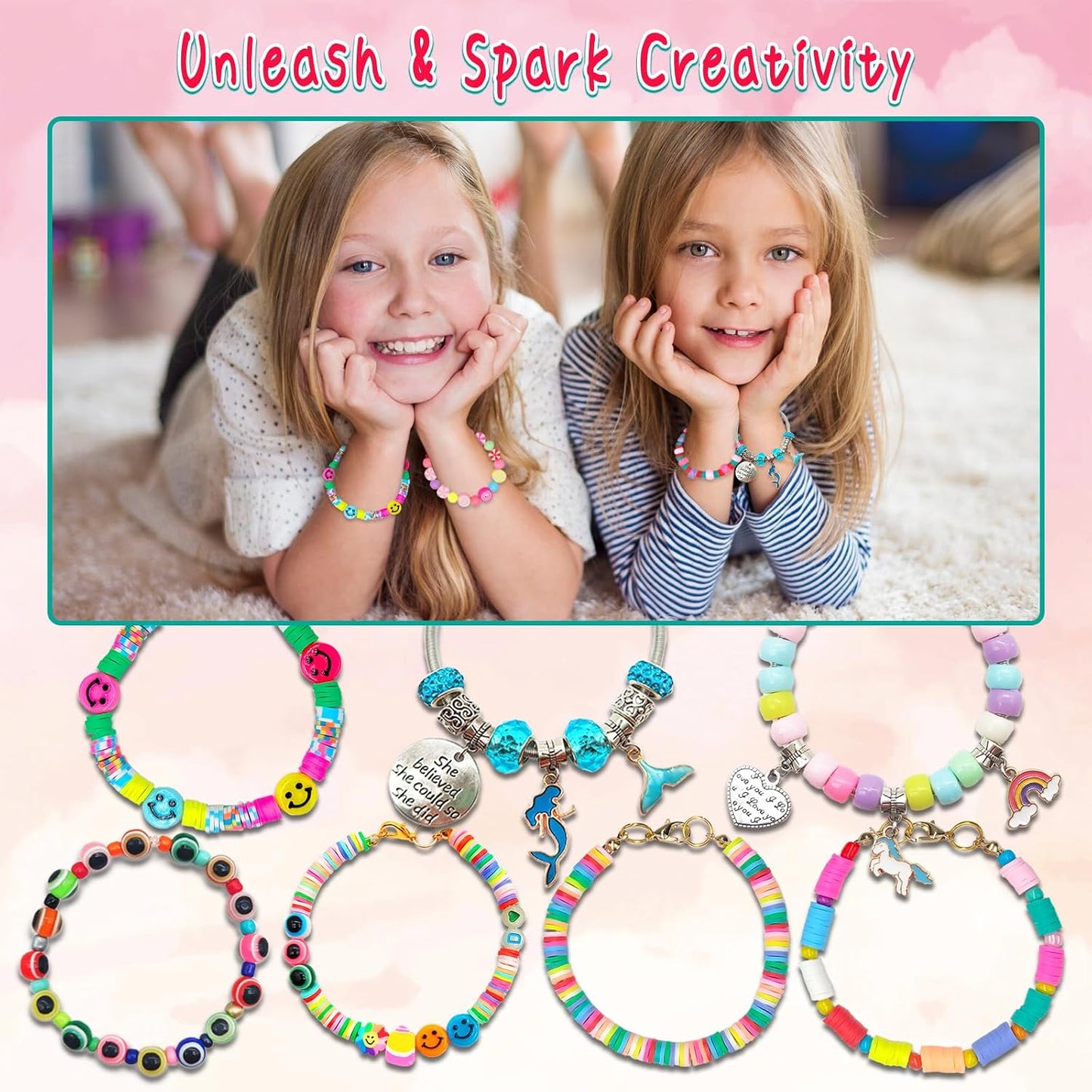 Hotleitait Girls Toys Bracelet Making Kit -3400pcs Charm Jewelry Making Kit Supplies,Unicorn/Mermaid Crafts Birthday Christmas Gifts for Girls Ages 5 6 7 8 9 10 11 12 Years Old