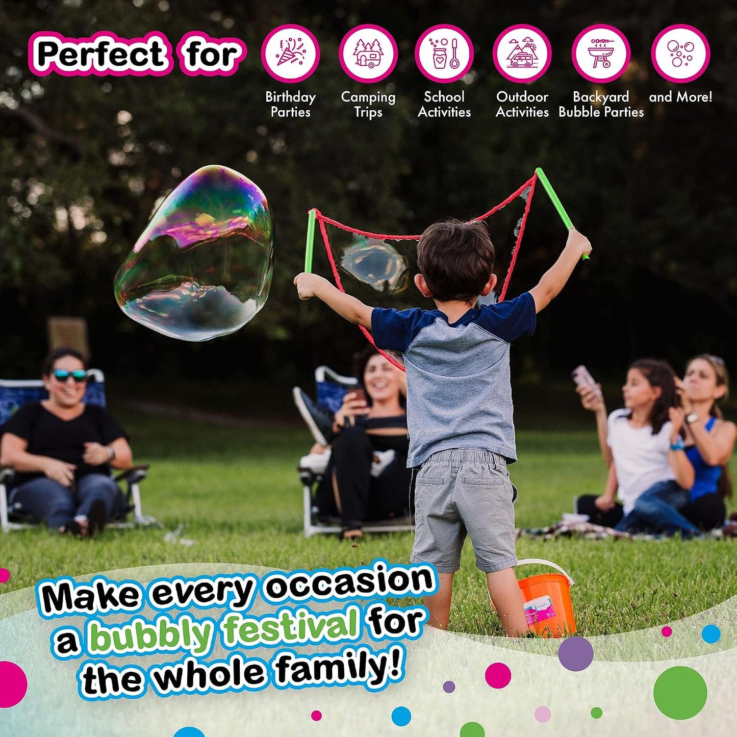 Hot WOWmazing Giant Bubble Wands Kit: (4-Piece Set) | Incl. Wand, Big Bubble Concentrate and Tips & Trick Booklet | Outdoor Toy for Kids, Boys, Girls | Bubbles Made in The USA
