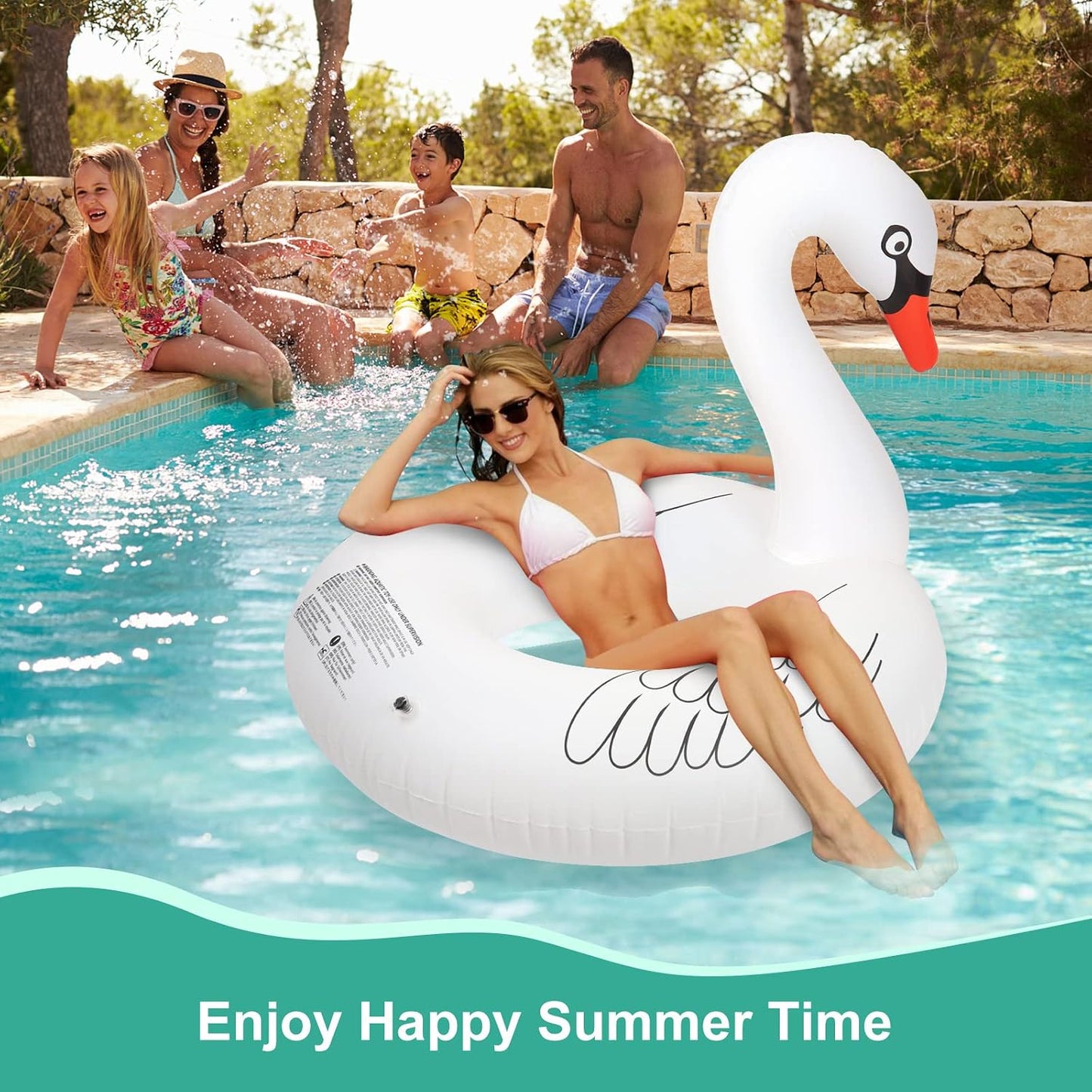 HotInflatable Swan Pool Float with Colorful Lights, FlyfreeU Solar Powered LED Color Changing Swan Swim Tube Rings, 42'' Large Pool Beach Floaties Lake and Beach Floaty Pool Raft Lounge for Adults Party