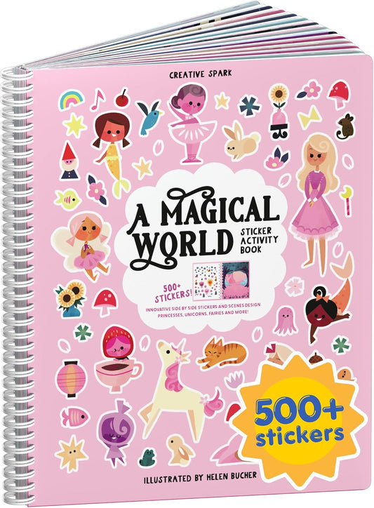 HotA Magical World 500+ Sticker Book for Girls by Cupkin Toddler Airplane Activity Coloring + Sticker Book, Road Trip Essentials, 12 Coloring Pages + Scenes for Ages 2–8 Years