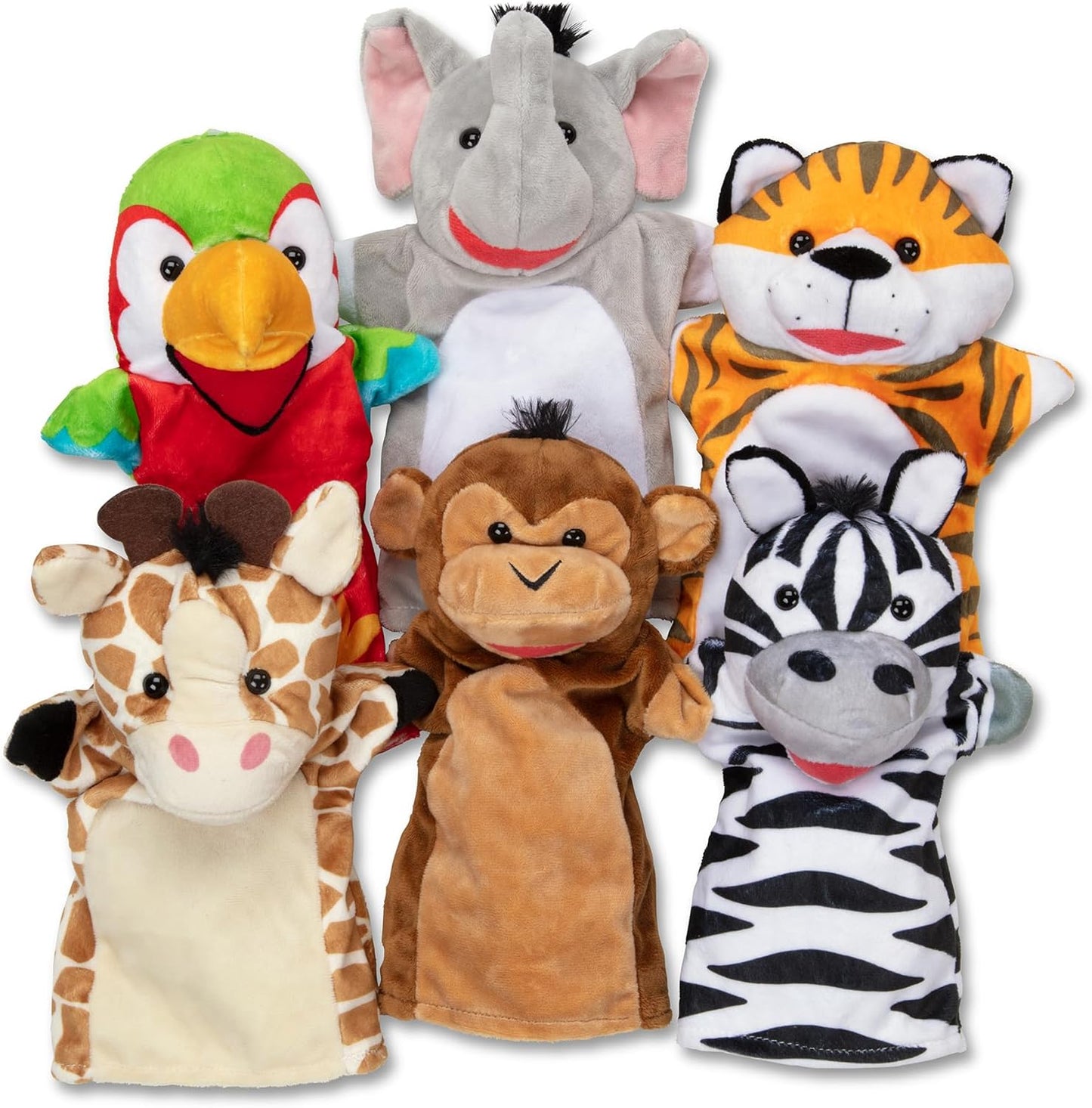 Hot Melissa & Doug Safari Buddies Hand Puppets, Set of 6 (Elephant, Tiger, Parrot, Giraffe, Monkey, Zebra) Soft, Plush Puppet, Stuffed Animals, Pretend Play Toddler Toys for Girls & Boys 2+