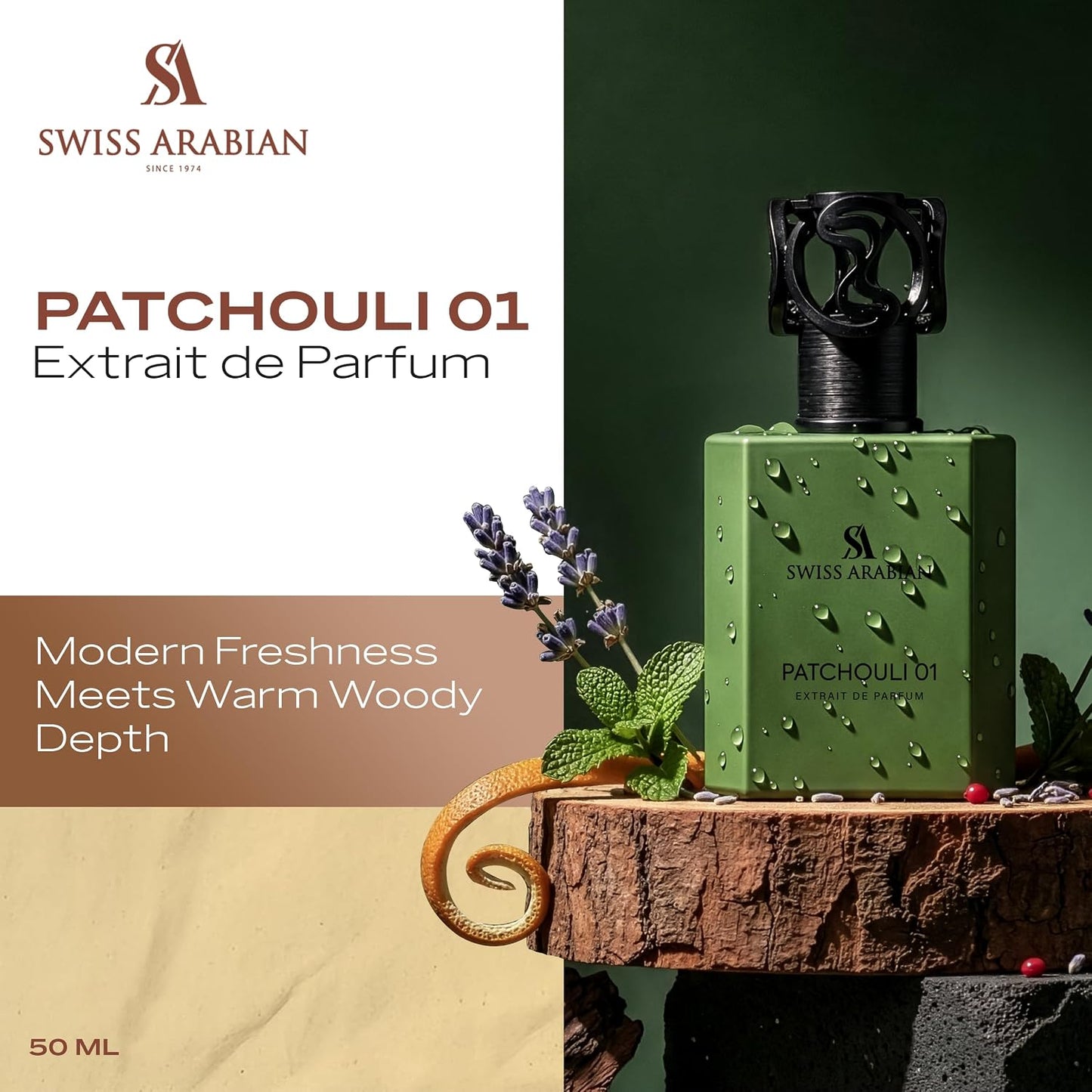Hot Swiss Arabian Patchouli 01 Patchouli Cologne for Men & Women – Long Lasting Modern Fougere Eau de Parfum, Lavender Mint Aromatic Notes | Heritage Collection Unisex Arabic Fragrance 50ml