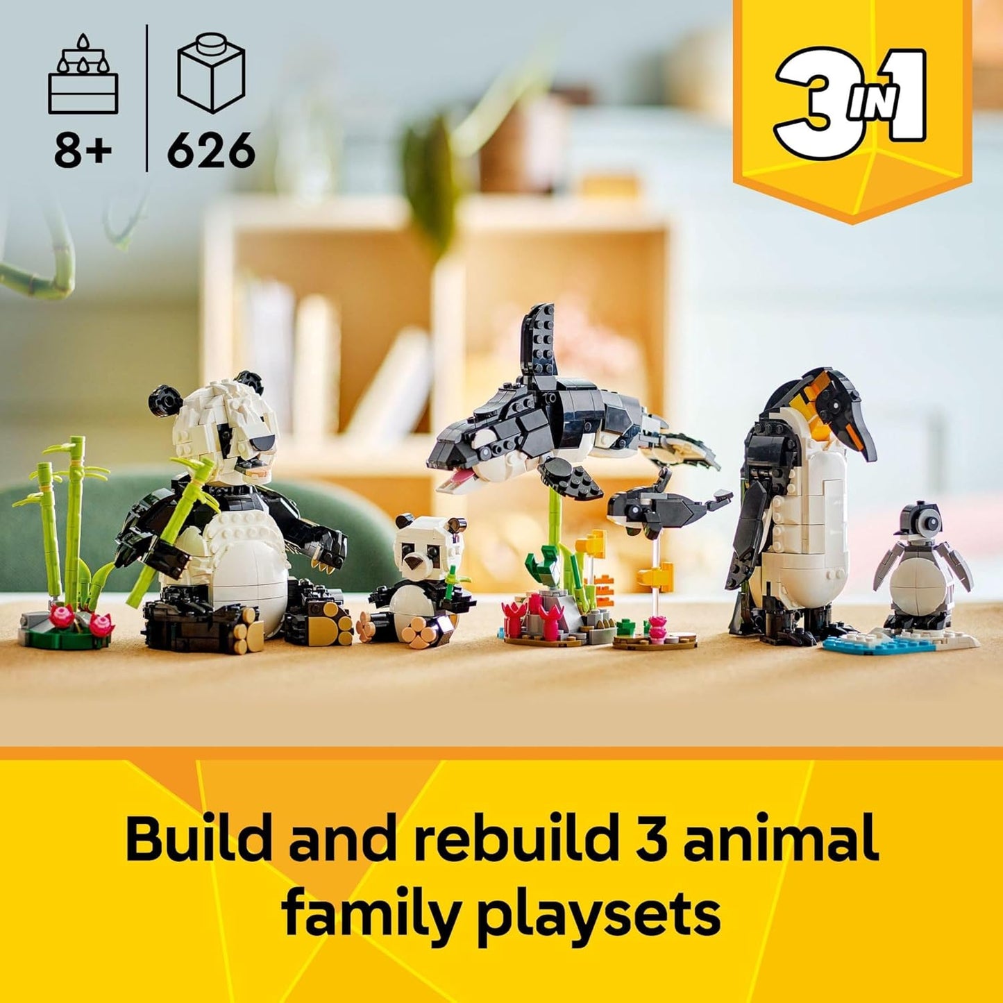 HotLEGO Creator 3 in 1 Wild Animals Panda Family - Building Toy Kit for Kids with 3 Building Options, Panda, Penguin, or Orca - 8 Year Old Girl & Boy Birthday Gifts - 31165