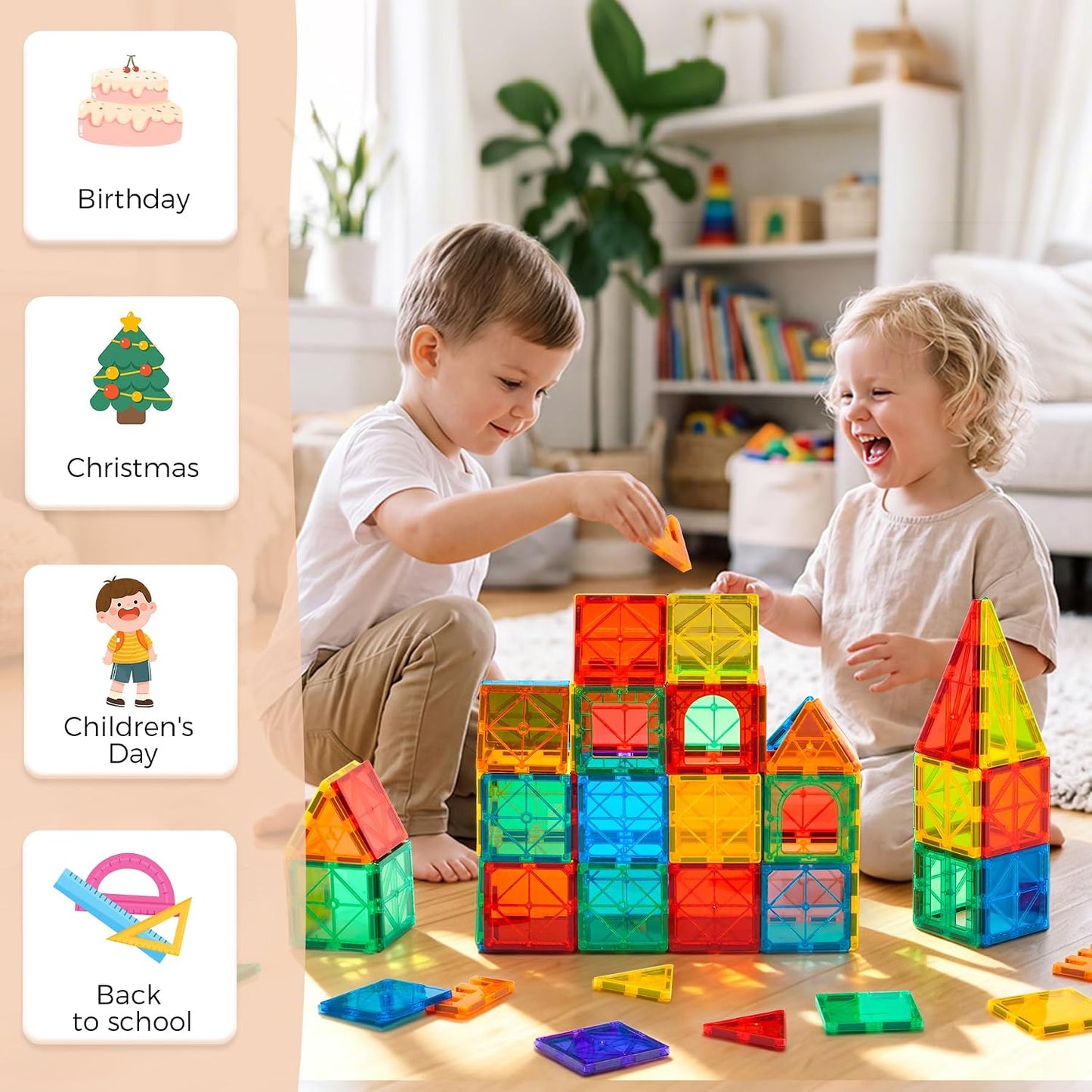 HotFNJO Magnetic Tiles, 110PCS Magnet Building Set, Magnetic Building Blocks, Construction STEM Learning and Playing Toys for Kids, Montessori Toy for Preschool Boys Girls