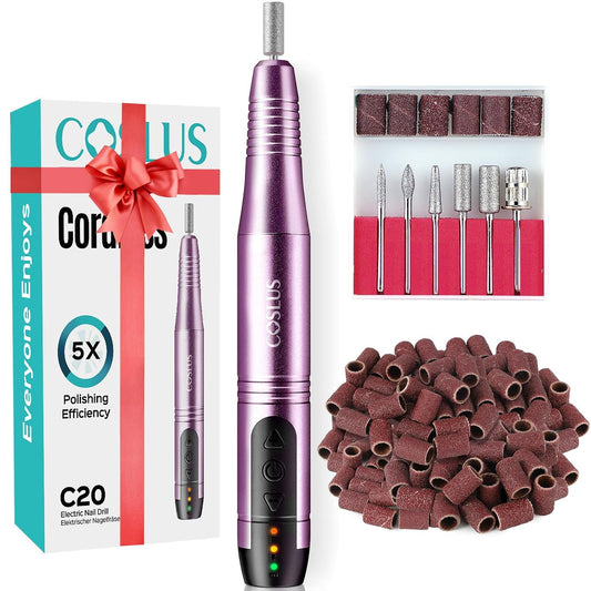HotCOSLUS C20 Cordless Nail Drill Electric File: Professional for Acrylic Gel Dip Powder Nails, Portable All-in-One Nail Drill Machine Kit for Manicure & Pedicure, Rechargeable Lightweight, Purple