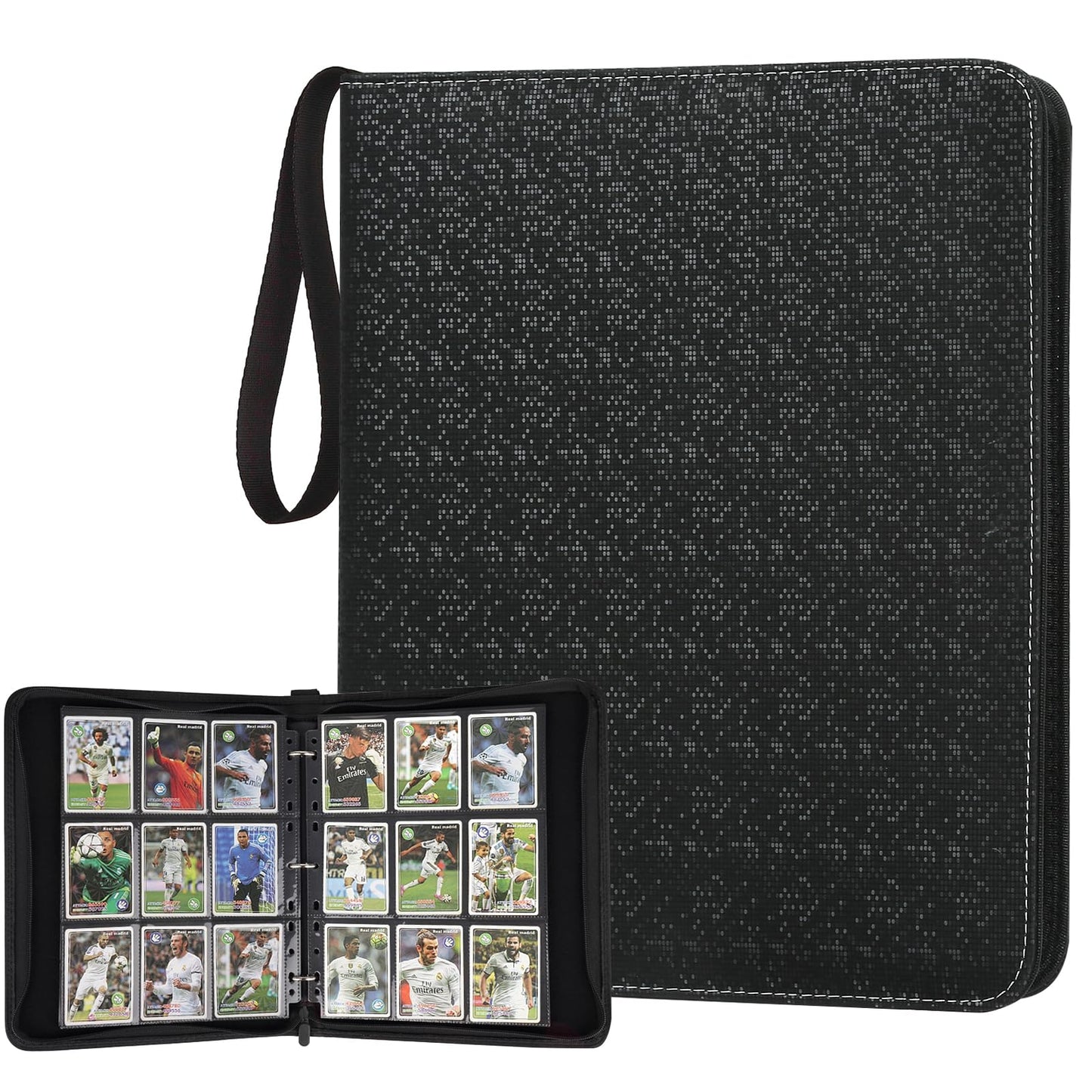 HotGERMUN 9 Pocket Trading Card Binder,720 Cards,40 Top-Loading Pages, Double Sided Pockets PU Cover Zipper Collection Album Folder for Standard MTG, TCG, Sports Cards(Black)