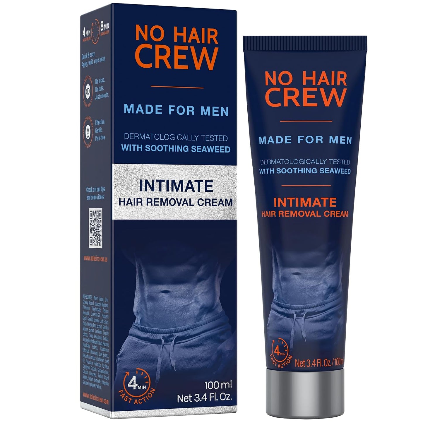 HotNo Hair Crew Intimate/Private At Home Hair Removal Cream for Men - Painless, Flawless, Soothing Depilatory for Unwanted Coarse Male Body Hair, 100ml