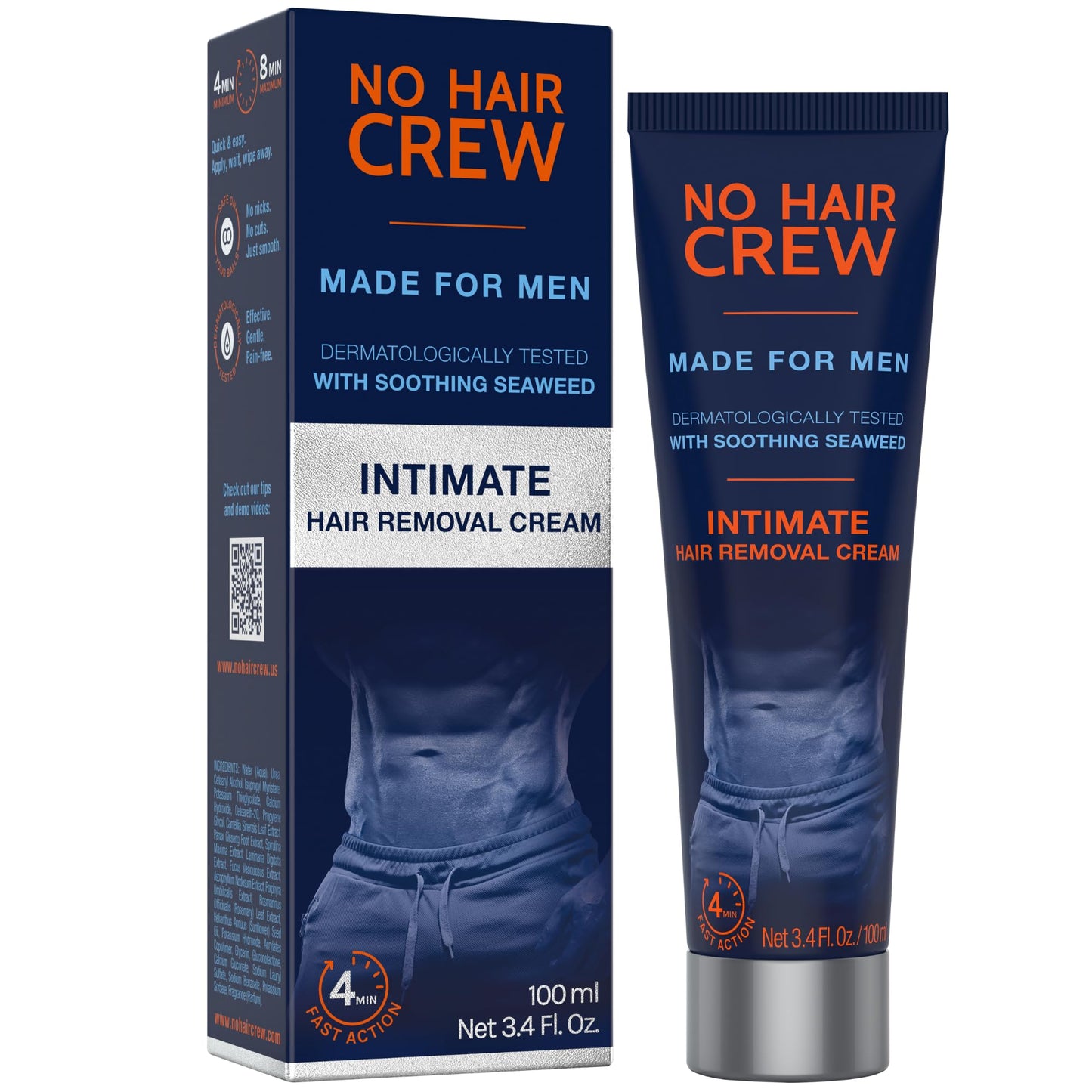 HotNo Hair Crew Intimate/Private At Home Hair Removal Cream for Men - Painless, Flawless, Soothing Depilatory for Unwanted Coarse Male Body Hair, 100ml