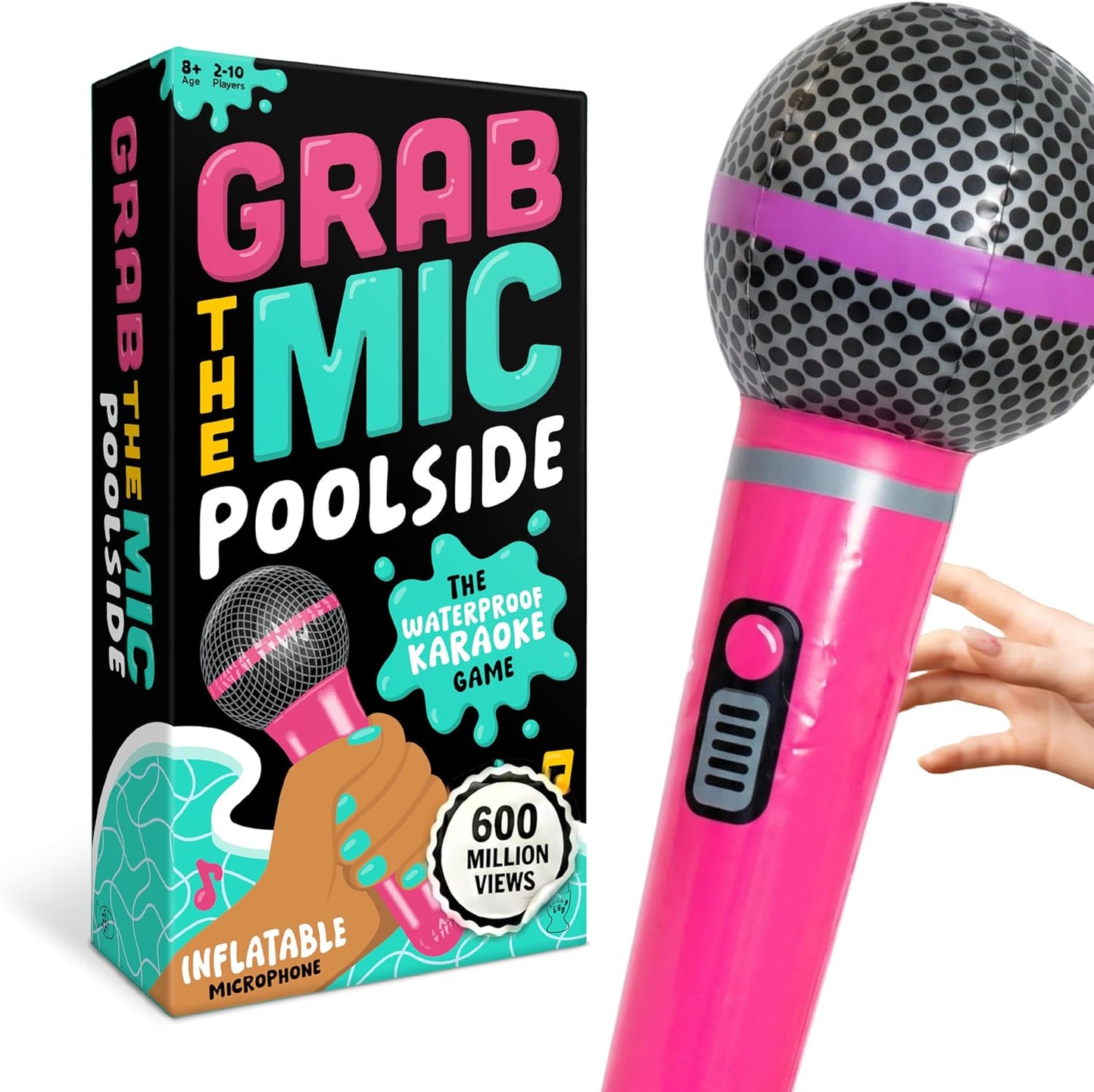 HotLucky Egg Official Grab The Mic – Family Karaoke Board Game w/Foam Mic, 8+ Ages, 2-10 Players - Games for Bad Singers w/ 230 Lyrics (115 Cards)