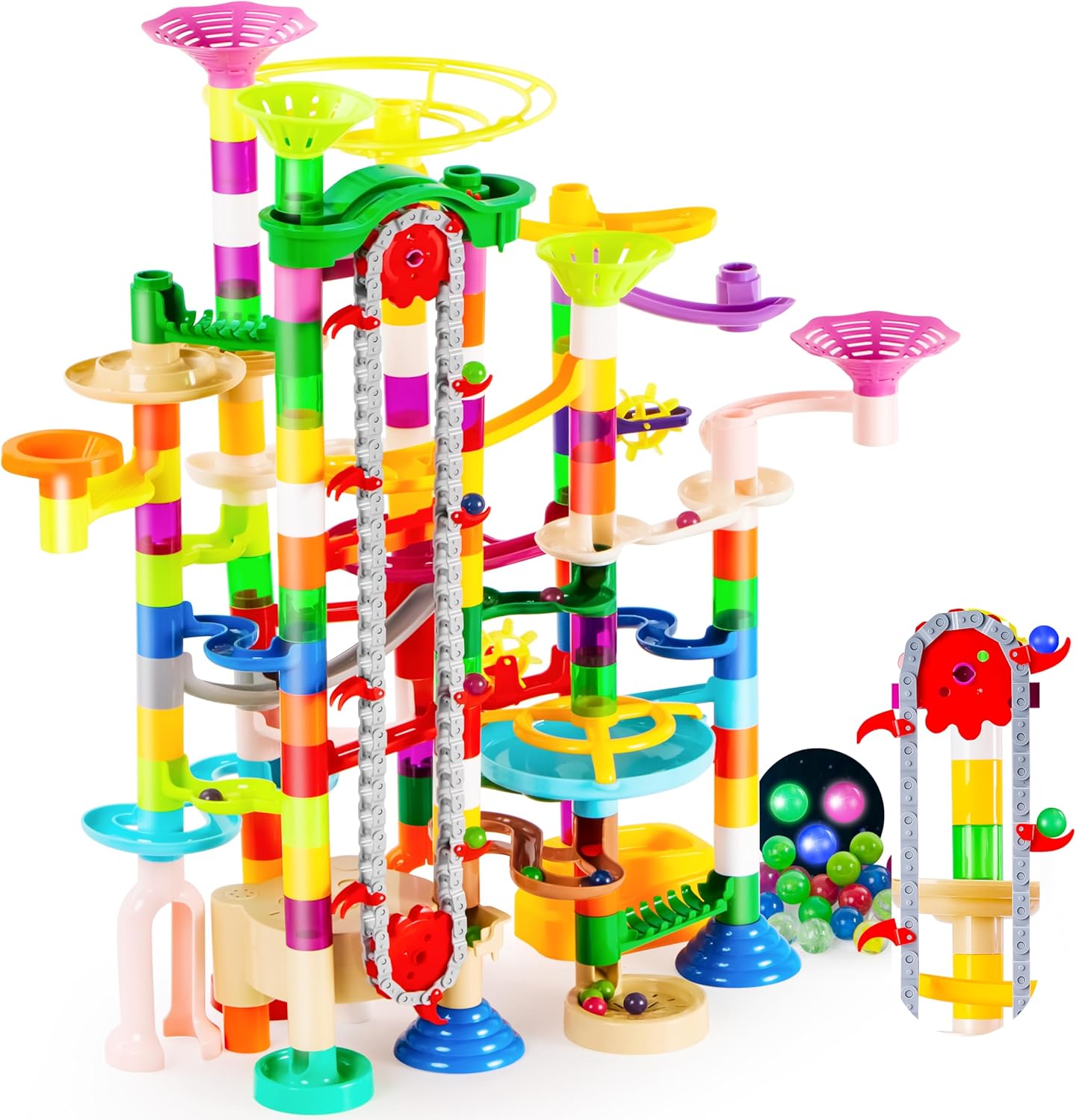 Hot JOYIN 236Pcs Glowing Marble Run with Motorized Elevator- Construction Building Blocks Toys with 30 Glow in The Dark Plastic Marbles, STEM Toy for Boys and Girls, Birthday Gift, Easter Basket Stuffers