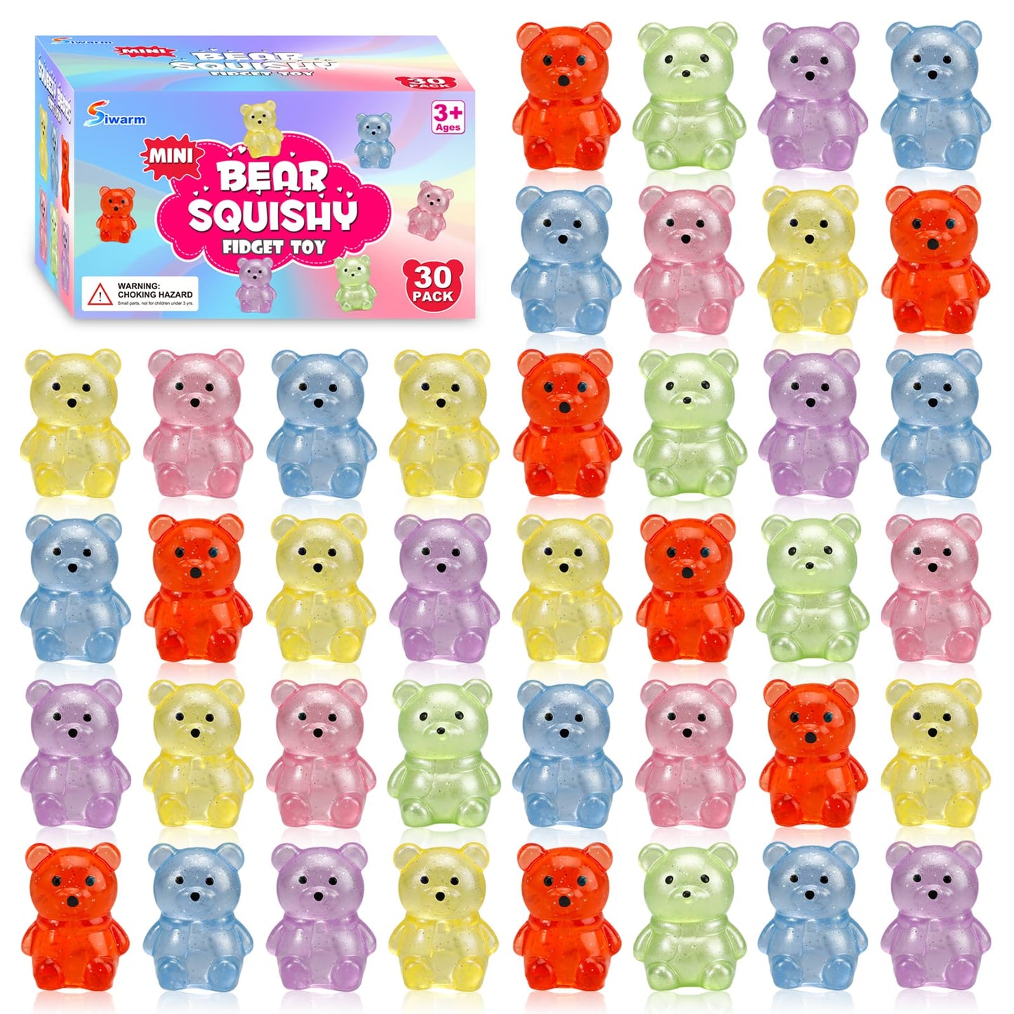 Hot30 Pack Mini Ice Cube Squishy Fidget Toys for Kids and Adults, Mini Stress Cube Squeeze Toys, Square Stress Balls Sensory Toys for Anxiety Relief, Treasure Box Toys Classroom Prizes Party Favors