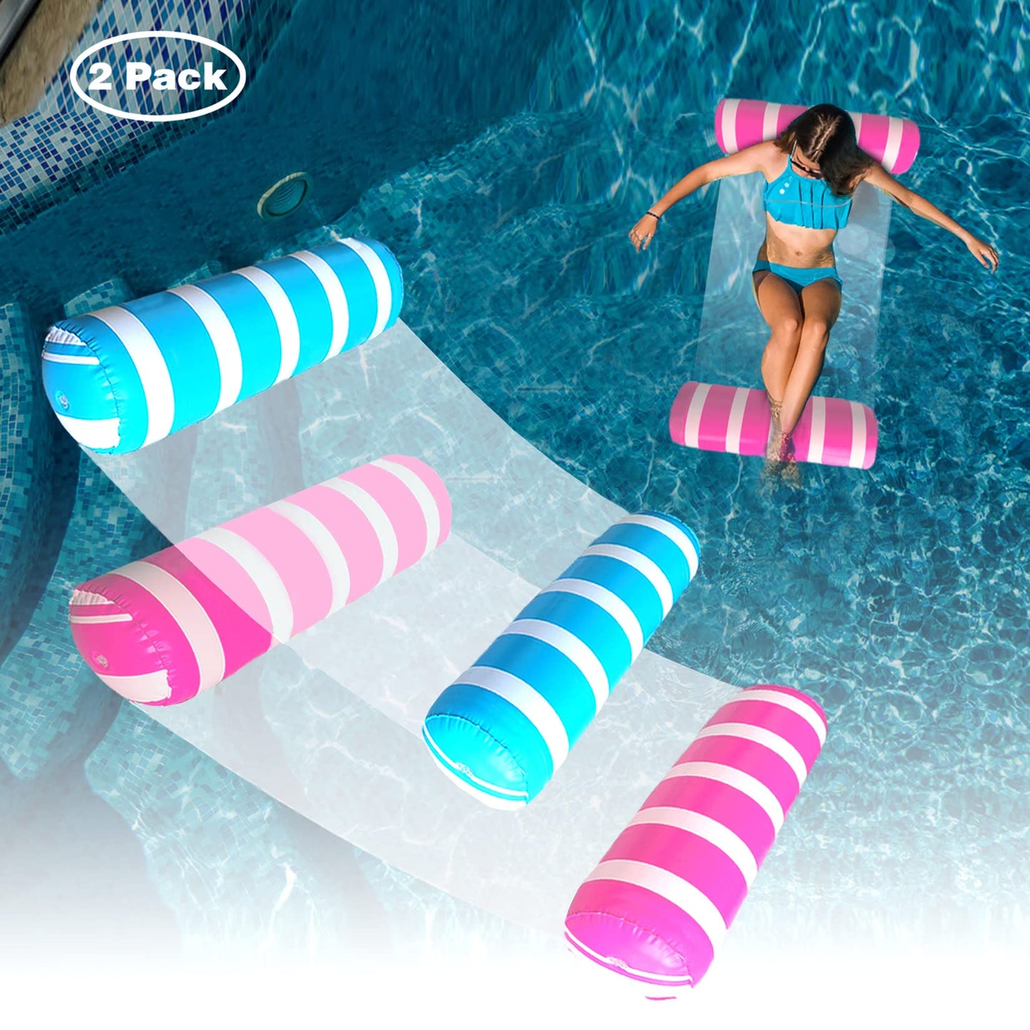 HotInflatable Pool Floats Adult Size Water Hammock,Pool Rafts Lounge Chairs Floating,4-in-1 Multi-Purpose Pool Floaties Toys,Floats for Swimming Pool,for Adults Vacation Fun and Rest