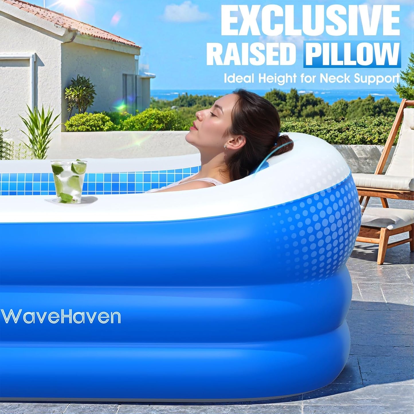 Hot 2026 Inflatable Pool with Canopy,Upgraded Blow Up Pool for Adults&Kids,Large Inflatable Pool with Seat and Big Backrest,Kiddie Pool with Shade,Kid Swimming Pool for Backyard 110"x63"x20"Blue
