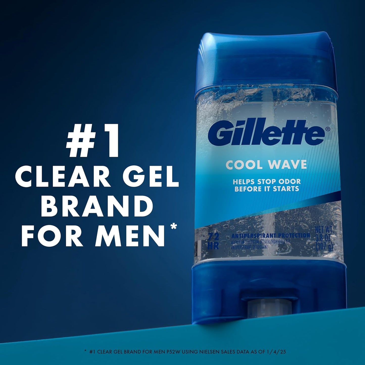HotGillette Antiperspirant and Deodorant for Men, 72hr Clinical Strength Sweat & Odor Protection, Long Lasting Freshness, Anti-White Mark Technology, Clear Gel, Cool Wave Scent, 3.8 oz (Pack of 4)