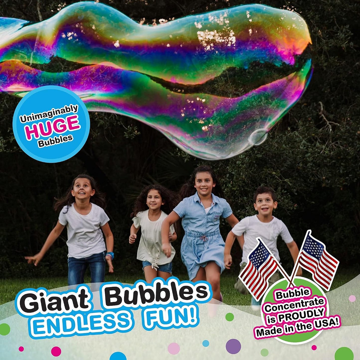 Hot WOWmazing Giant Bubble Wands Kit: (4-Piece Set) | Incl. Wand, Big Bubble Concentrate and Tips & Trick Booklet | Outdoor Toy for Kids, Boys, Girls | Bubbles Made in The USA