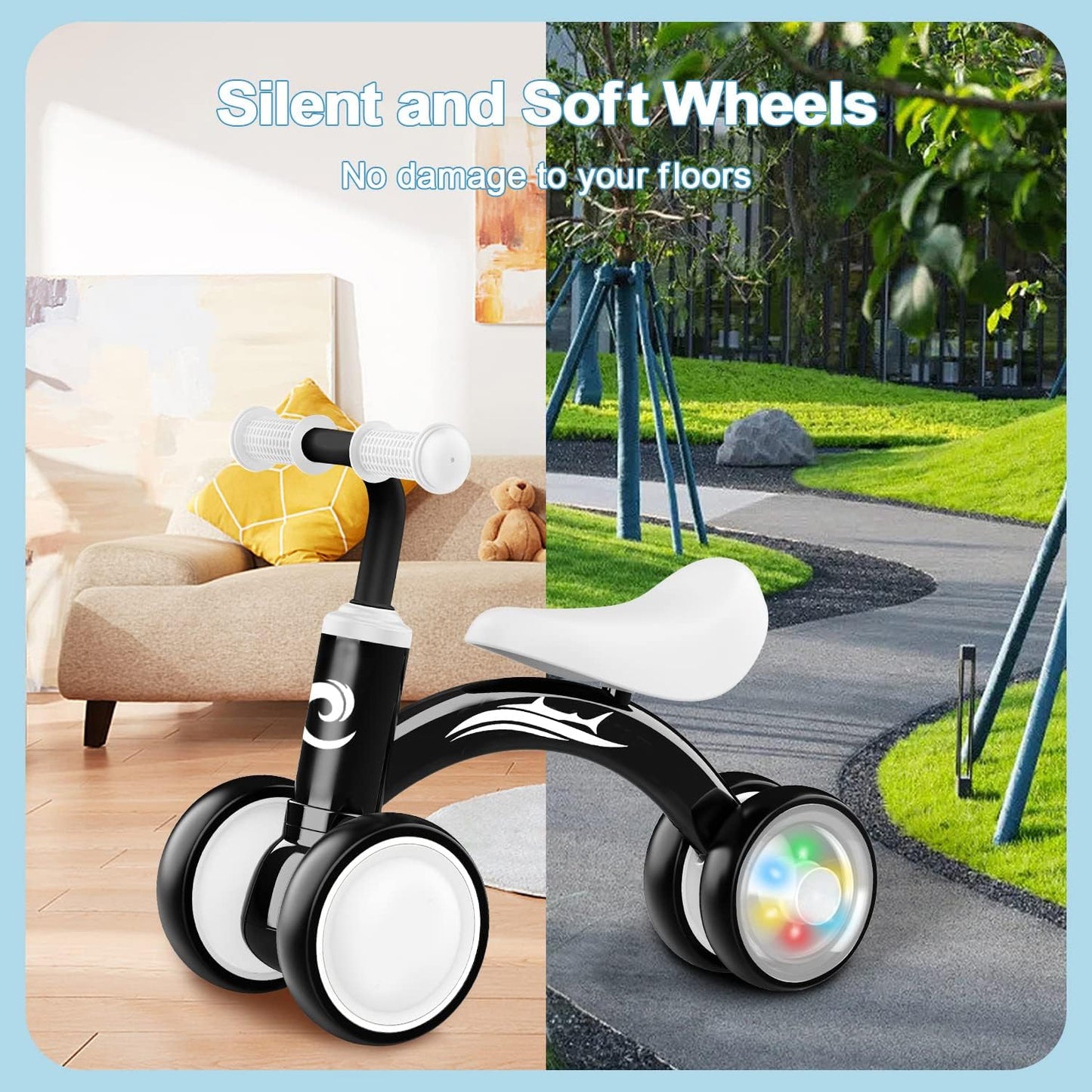 HotGamfeiny Colorful Lighting Baby Balance Bike Toys for 1 Year Old Boy Girl Gifts, 10-36 Month Toddler Balance Bike, No Pedal 4 Silence Wheels & Soft Seat First Riding on Toys, 1st Birthday Gifts