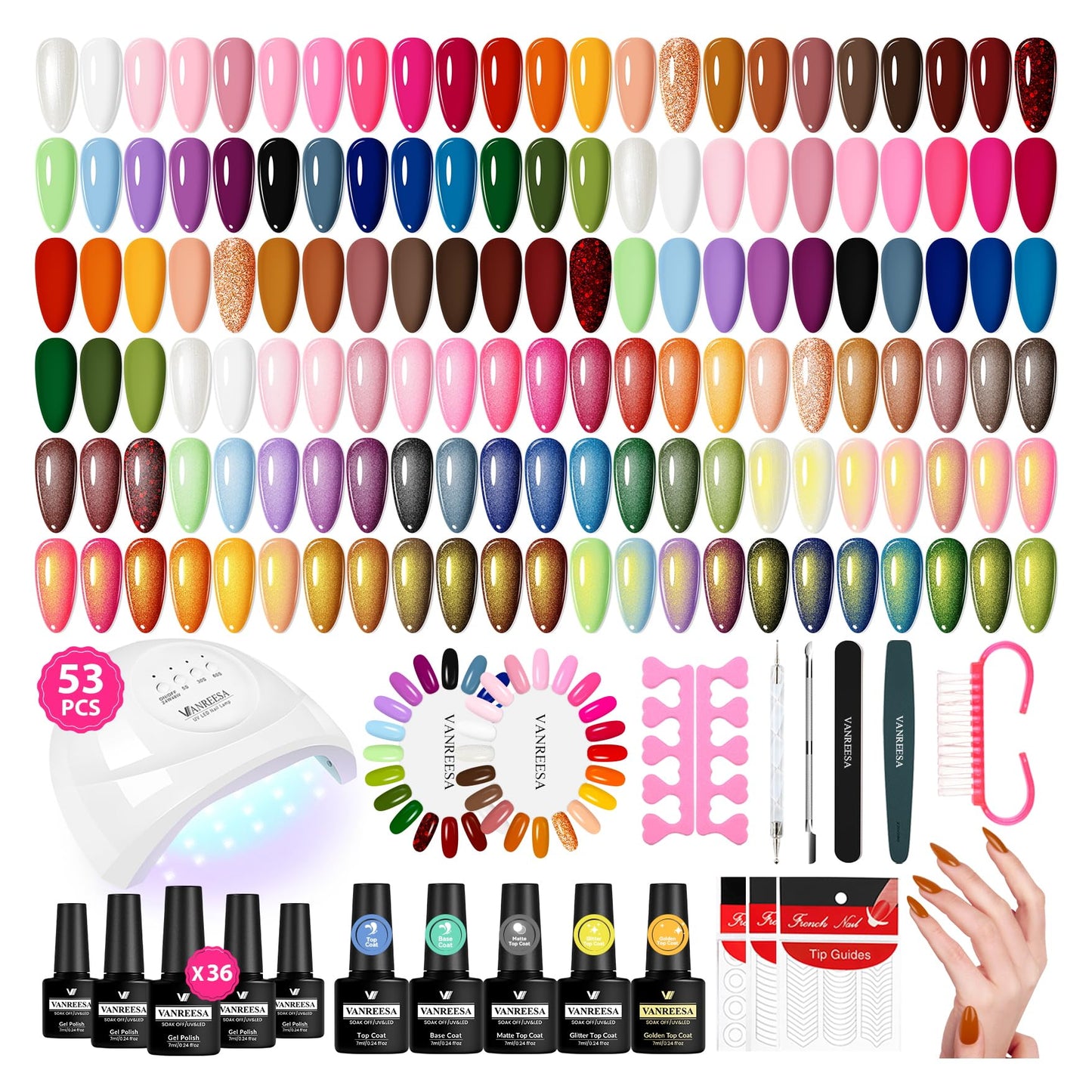 HotVANREESA 60 Pcs Gel Nail Polish Set, 55 Colors Gel Polish with Base Coat & 4 Effects Top Coat Full-Color Nail Polish Set All Seasons Nail Kit Gifts for Women Girls Nail Salon at Home