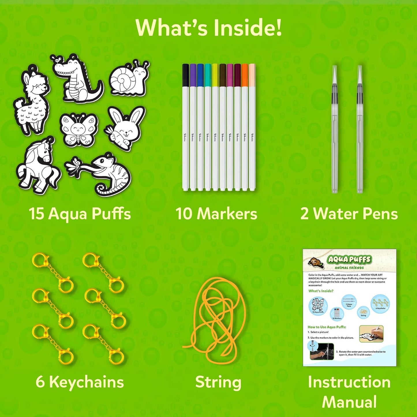 HotSkillmatics Aqua Puffs 3D Art Kit – Animals, Mess-Free Paint by Number Kit | DIY Keychains, Color Activity, Screen-Free Entertainment, Travel & Creative Gift for Girls & Boys Ages 4, 5, 6, 7, 8, 9, 10