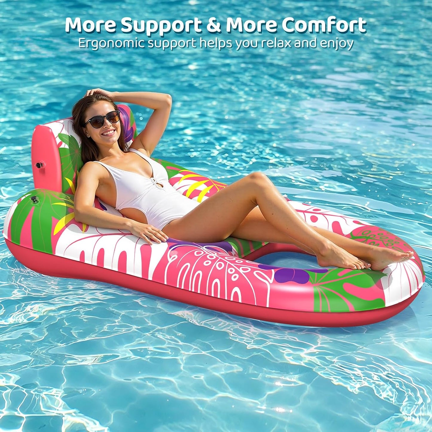 Hot2 Pack Pool Floats Adult Heavy Duty, Inflatable Pool Lounger Float with Detachable Cup Holders & Backrest, Extra Large Pool Rafts Water Floaties for Adults Swimming Pools Beach Lake Party