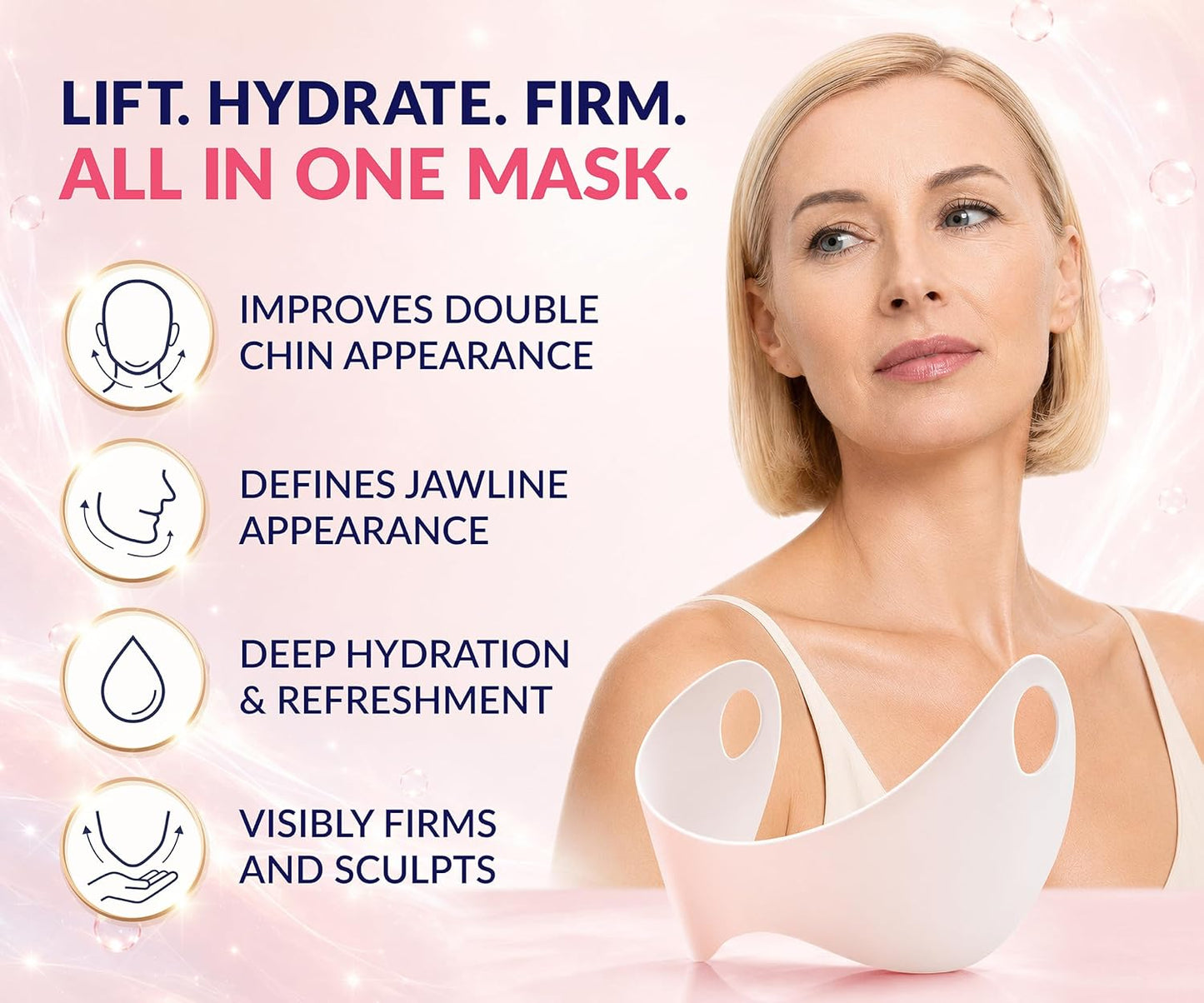HotStylia V Line Lifting Collagen Mask - Lift, Firm & Contour Jawline - Tightening Double Chin Strap with Hyaluronic Acid & Aloe - Neck Tightening and Lifting Mask - Jawline Shaper Face Lift Tape (10PC)