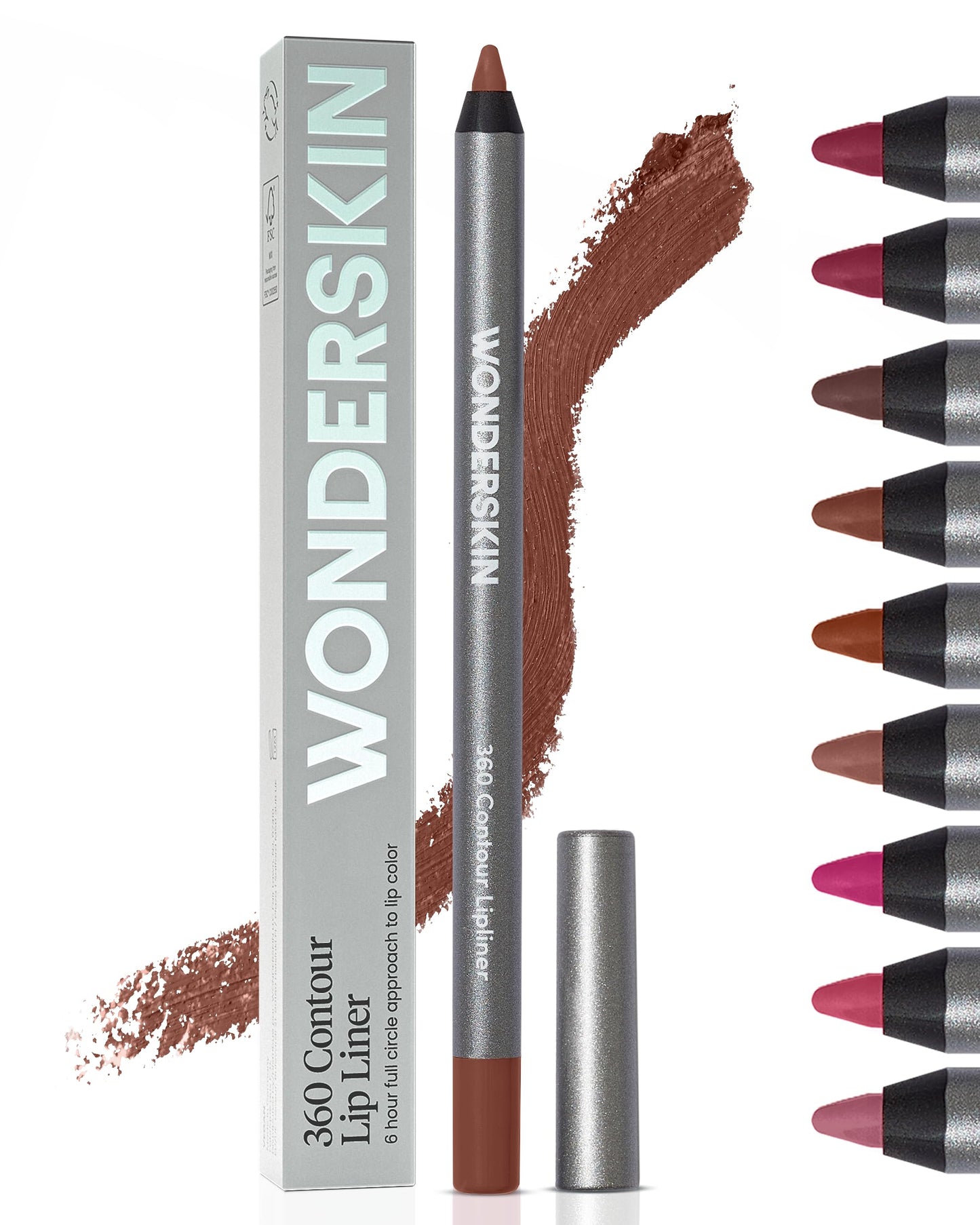 HotWonderskin Lipliner Pencil - 360 Contour Lipliner, Long Lasting, Sharpenable, Waterproof and Transfer-Proof Brown Lip Liner Pencil (Saddle)