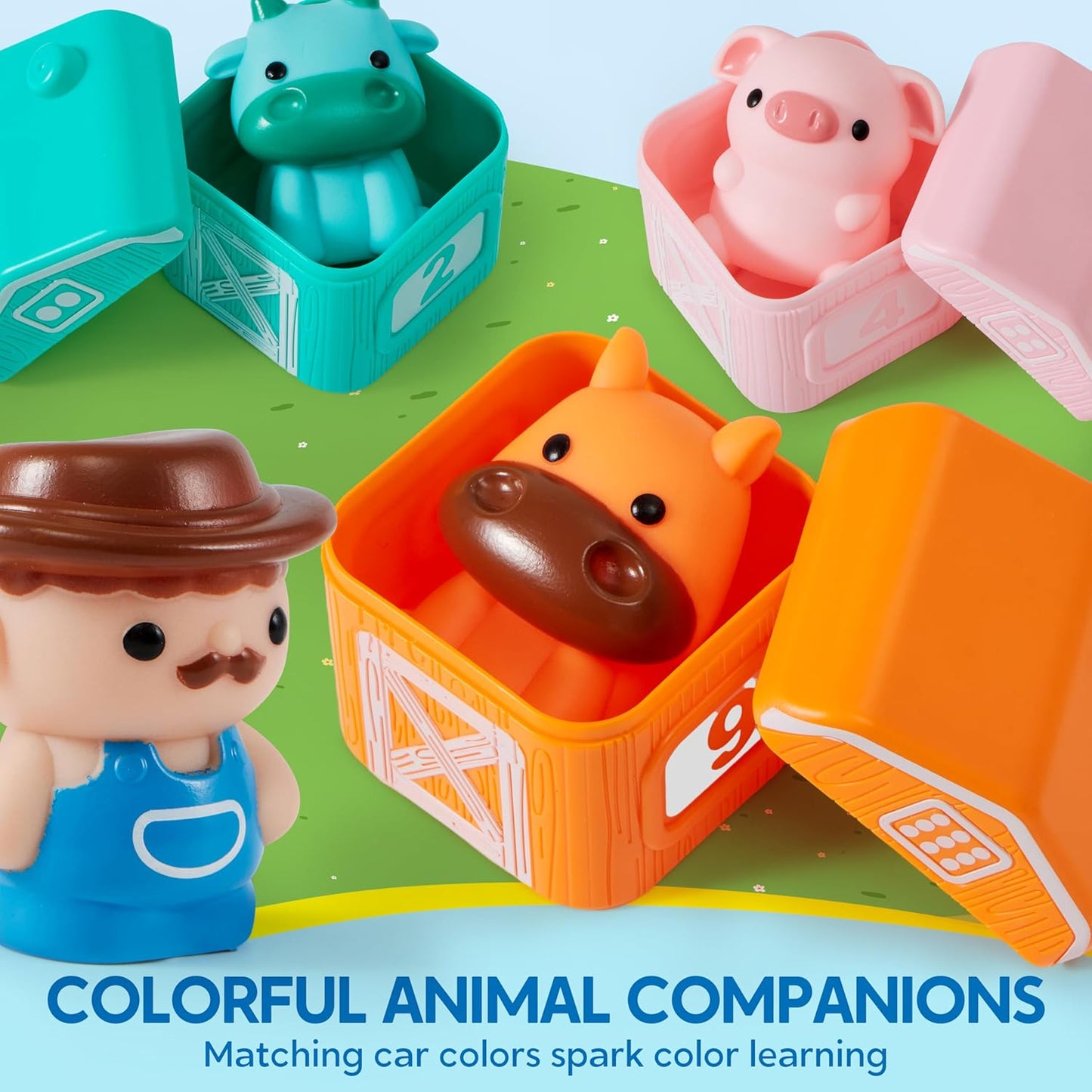 HotPlay-Act Learning Toy for Toddlers 1 2 3 Years Old, Counting, Matching & Sorting Montessori Learning Farm Train Including 9 Farm Animals, Birthday Gift for Baby Boys Girls
