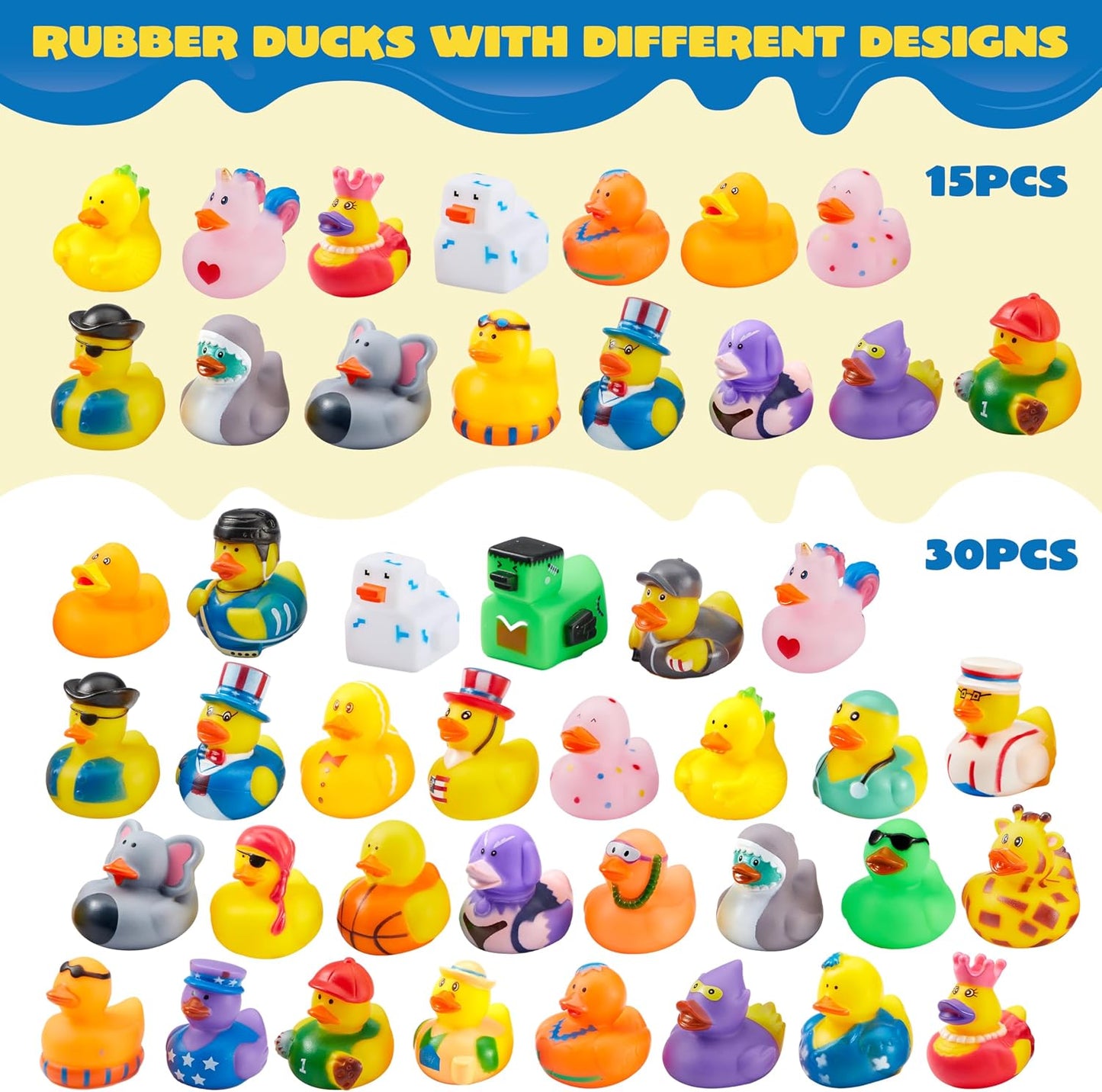 HotJOYIN 30 Pcs Rubber Ducks, Random Assortment Ducks Bulk with Mesh Carry Bag, Mini Rubber Duckies for Baby Bath Toys, Kids Toddler Summer Pool Toys Birthday Gifts Party Favors