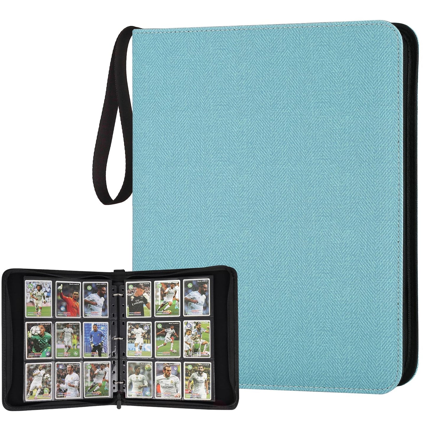 HotGERMUN 9 Pocket Trading Card Binder,720 Cards,40 Top-Loading Pages, Double Sided Pockets PU Cover Zipper Collection Album Folder for Standard MTG, TCG, Sports Cards(Black)