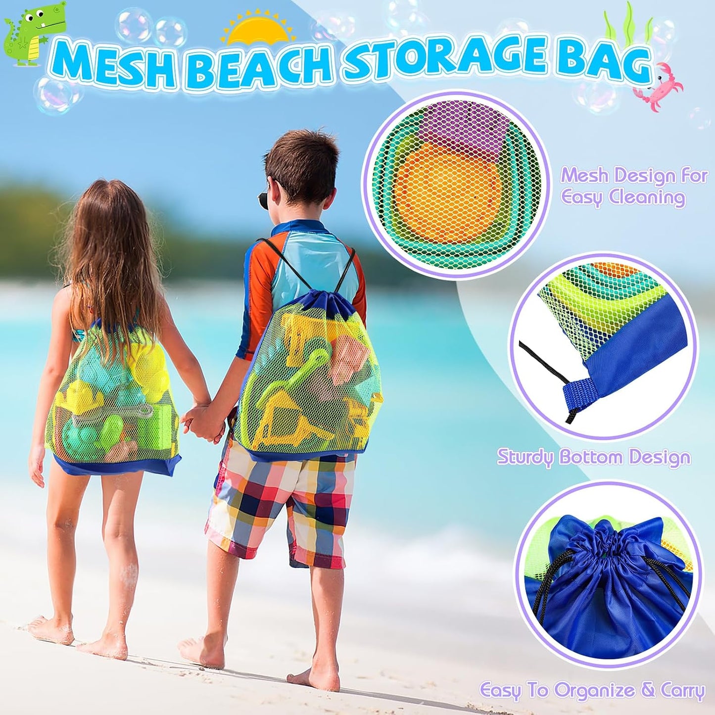Hot FHOZGECY Beach Sand Toys, 4 Construction Vehicles, 4 Collapsible Buckets, Sand Castle Molds with Travel Mesh Bags, Sandbox Play Set for Kids Ages 3-12, Multi‑Scene Play for Outdoor Summer Beach Games