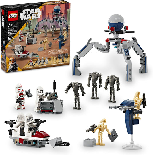 HotLEGO Star Wars Clone Trooper & Battle Droid Battle Pack Set for Kids, Buildable Toy Speeder Bike Vehicle, Tri-Droid and Defensive Post, Collectible, Gift for Boys and Girls Aged 7 and Up, 75372