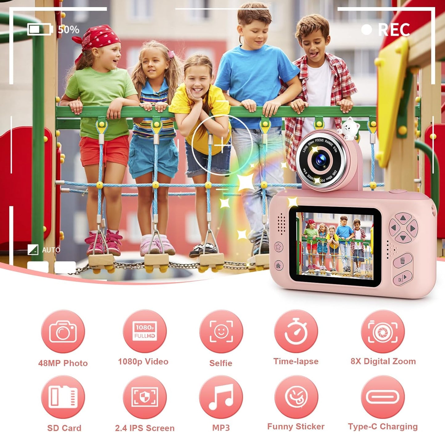 Hot Makolle Kids Camera Toys for Girls 3-12 Year Old, Pink | Children Travel Camera HD Digital Video Camcorder, With Tripod, SD Card Included, Toddler Festival Birthday Gifts