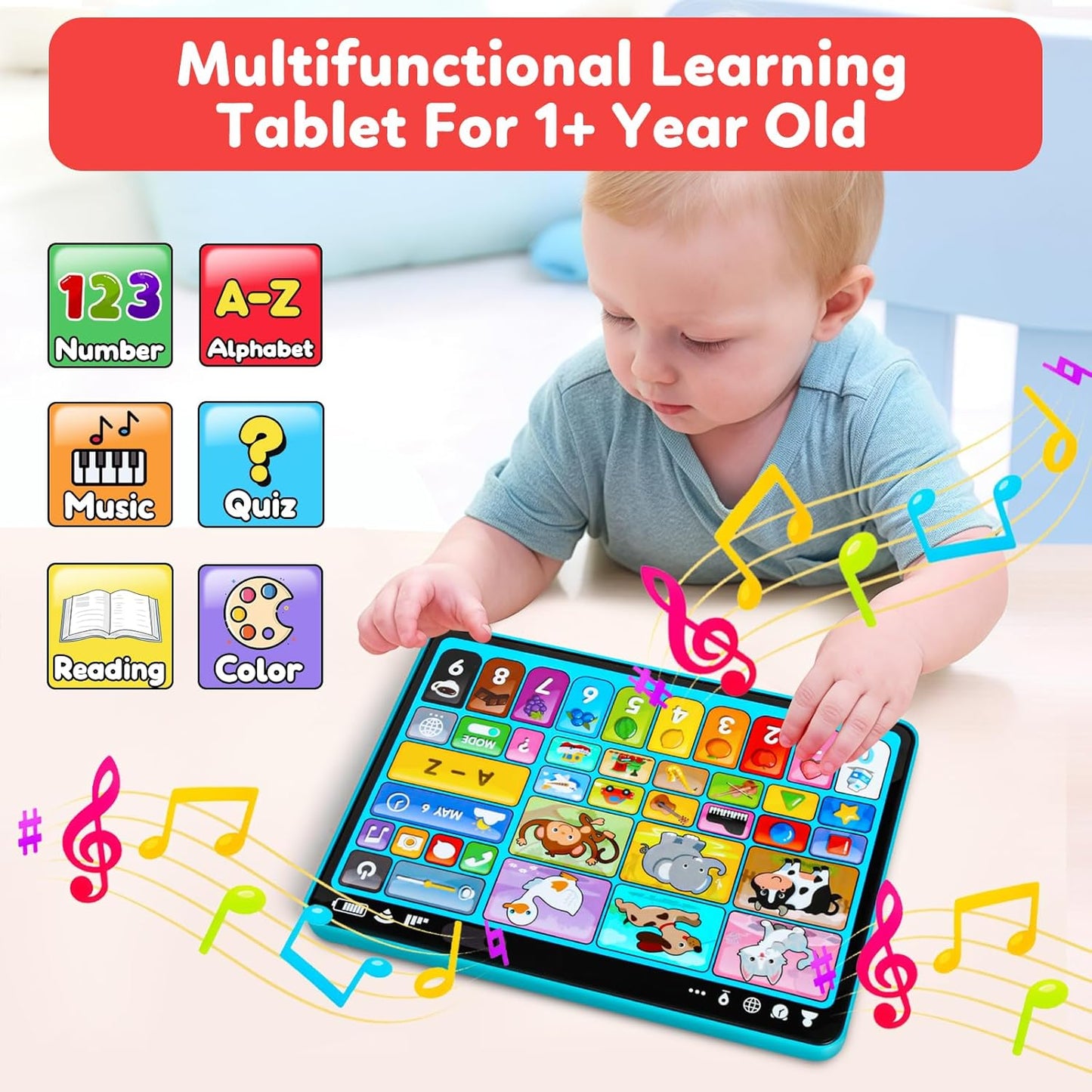 Hot Peacurh Trilingual Learning Toy Tablet with Music & Sound, Montessori Speech Musical Therapy Toys, Gifts for Boy, Girl, Baby, Toddler, for Age 1, 2, 3 Year Old (12-18 Months)