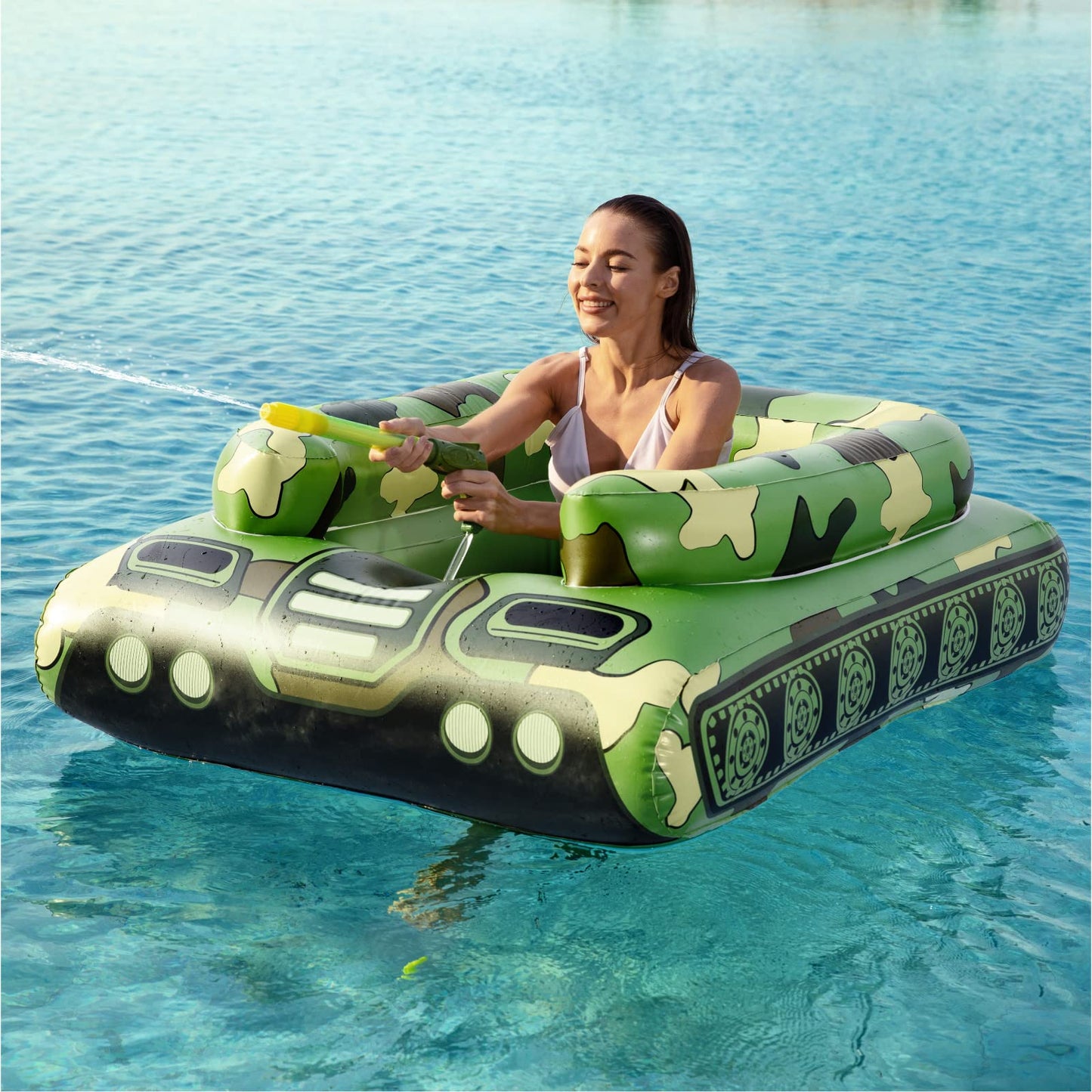 HotTank Pool Floats Kids Adults - Jasonwell Inflatable Pool Floaties Swimming Pool Tank with Water Cannon Gun Swim Floaty Rafts Lake Beach Party Pool Toys for Boys Girls Toddlers Kids Adults (Green, L)