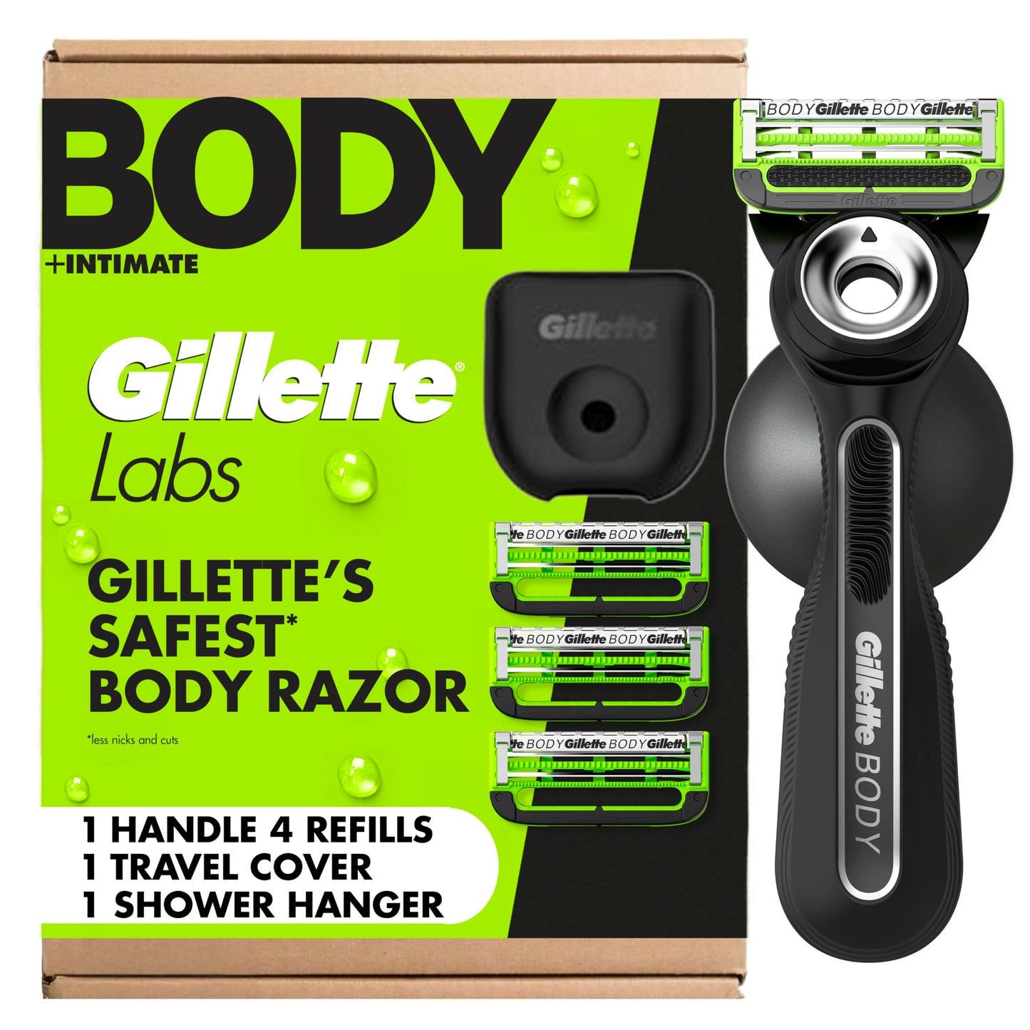 HotGillette Labs Body + Intimate Razor For Men, Handle + 4 Blade Refills, Travel Cover