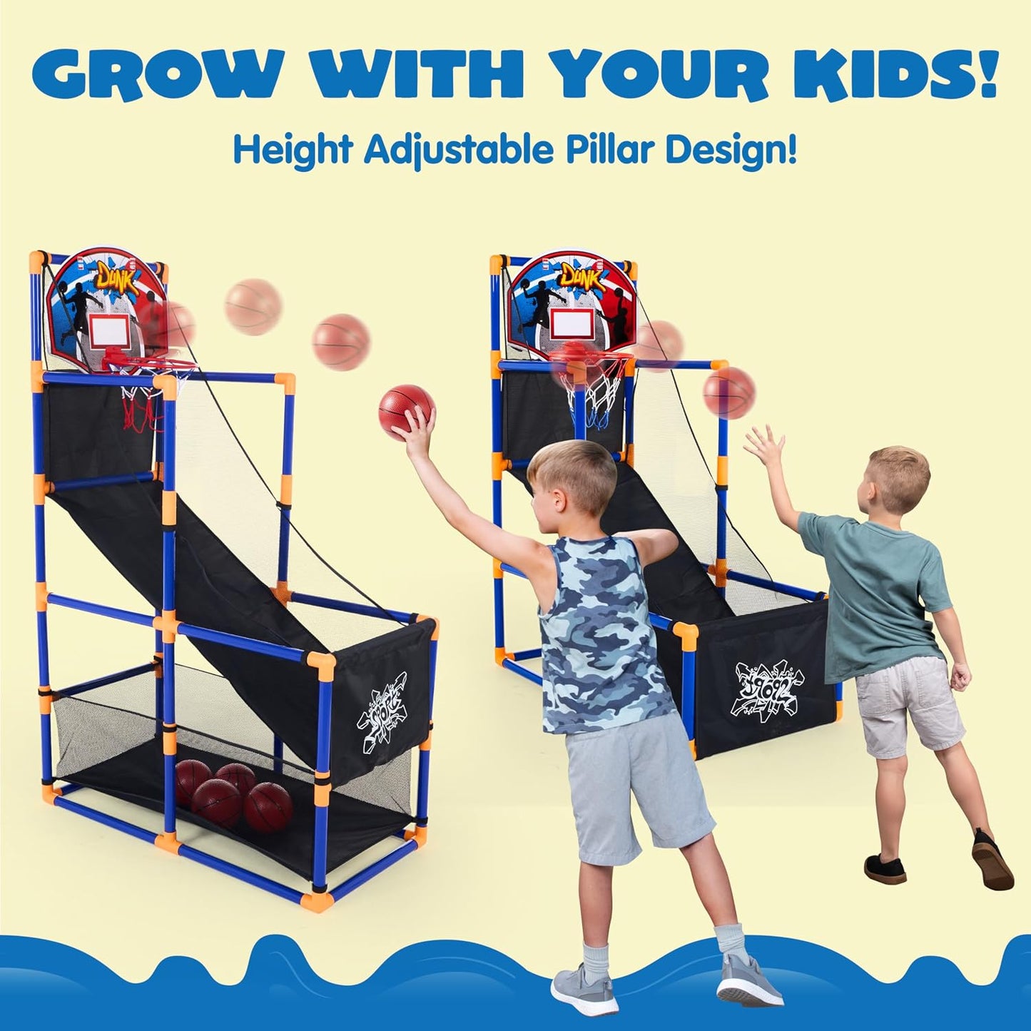 HotJOYIN Arcade Basketball Game Set with 4 Balls and Hoop for Kids 3+ Years Old Indoor Outdoor Sport Play - Easy Set Up - Air Pump Included - Ideal for Competition