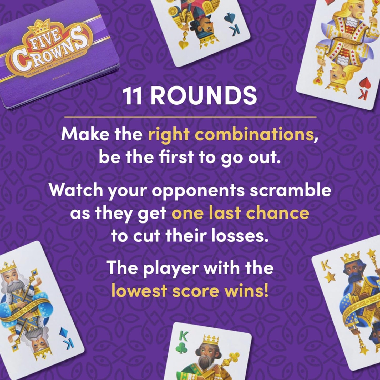 HotFive Crowns Collectible Tin – Card Game for Kids and Adults, Family Game Night, The Game isn’t Over Until the Kings Go Wild, 5 Suited Rummy Style Card Game, 1-7 Players, Ages 8+
