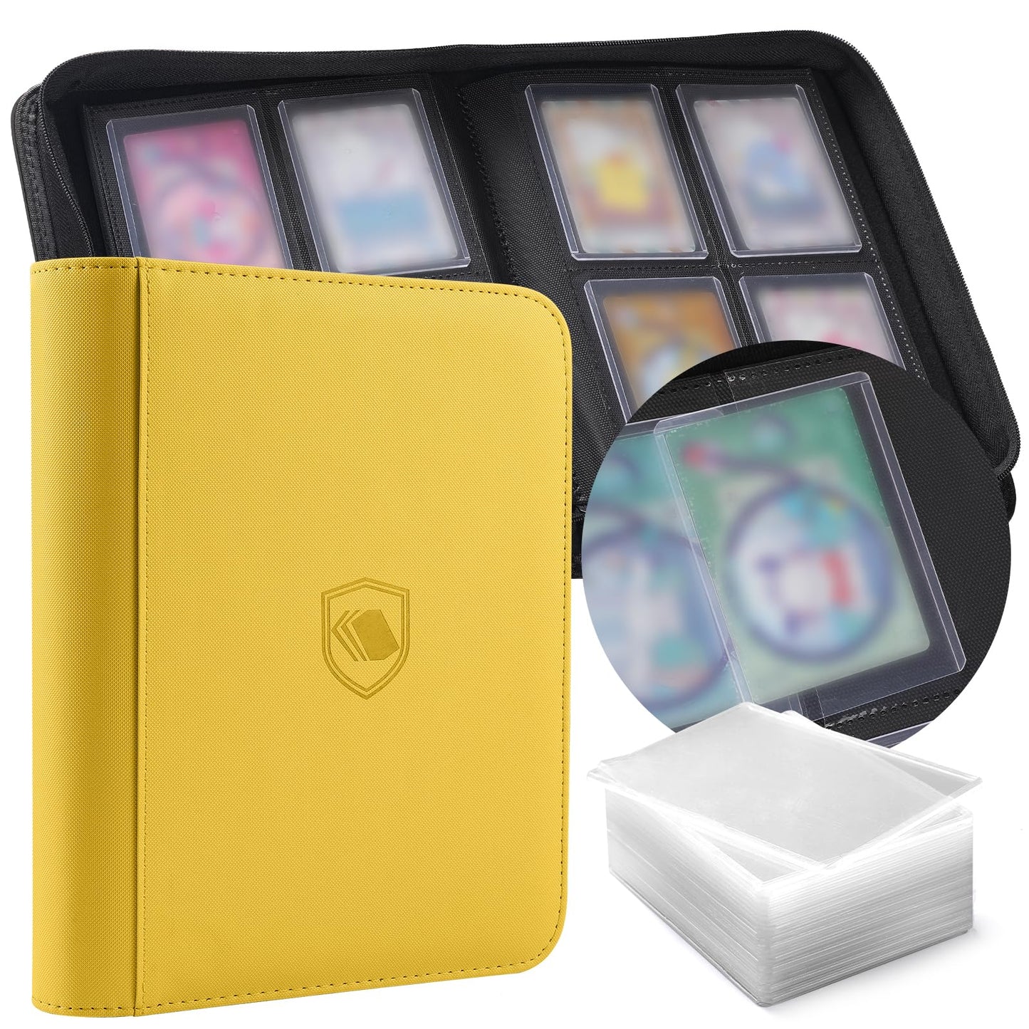 HotTop Loader Binder 9 Pocket, Holds 360 Toploaders, 100 Toploaders INCLUDED | Toploader Binder for 3" x 4" Rigid Toploaders, Trading Card Binder for TCG, MTG, Sport Cards, PU Leather Cover, Side Loading