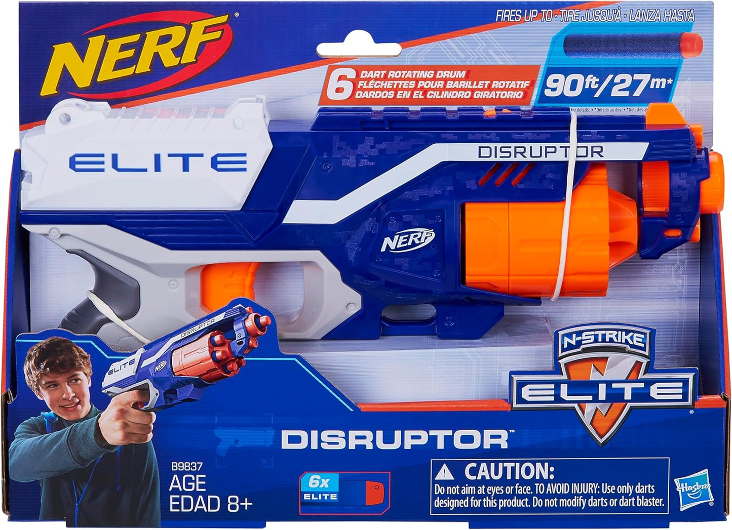 HotNERF Disruptor Elite Blaster - 6-Dart Rotating Drum, Slam Fire, Includes 6 Official Nerf Elite Darts - for Kids, Teens, Adults (Amazon Exclusive)