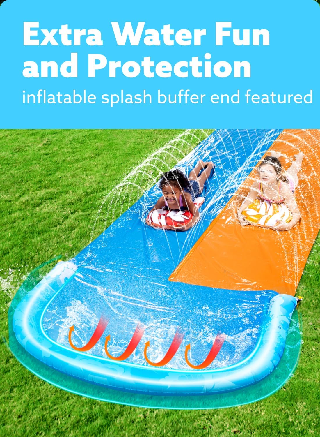 HotJOYIN 22.5ft Water Slides and 2 Bodyboards, Lawn Water Slide Summer Slip Waterslides Water Toy with Build in Sprinkler for Backyard Outdoor Water Fun for Kids