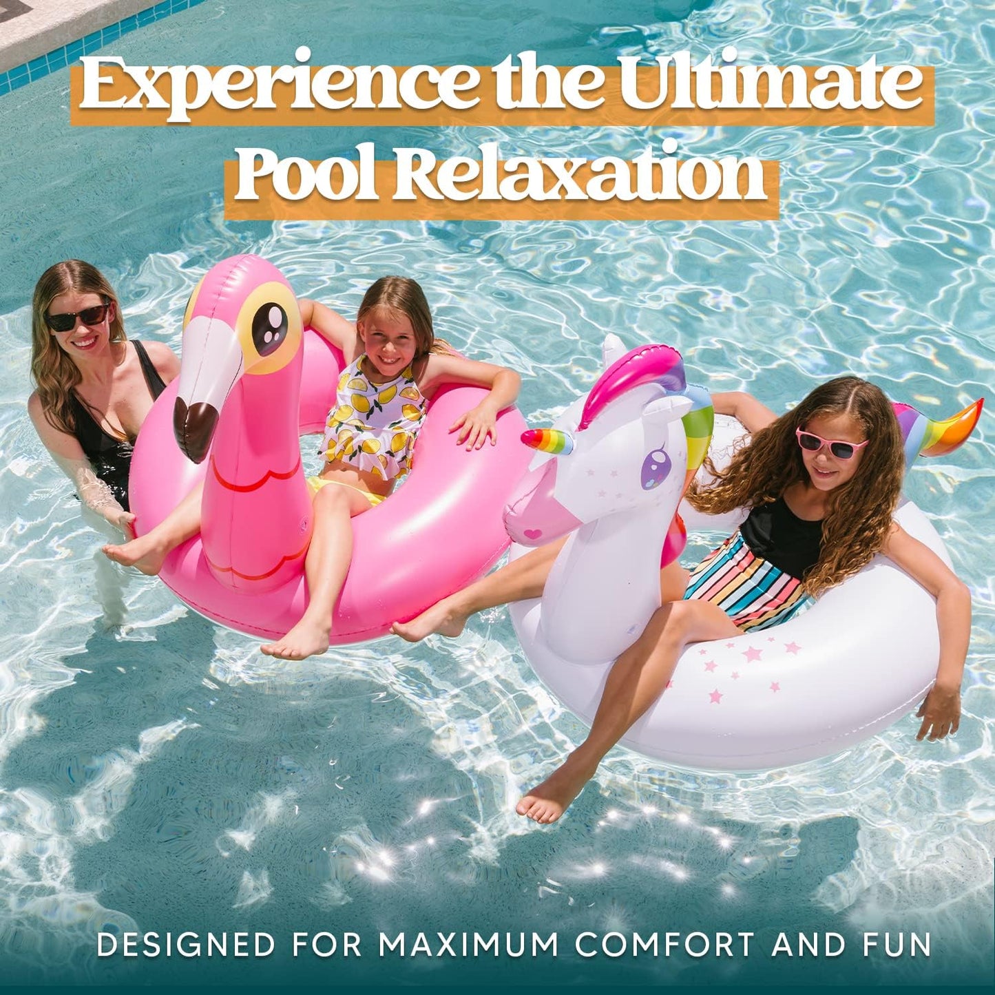 HotJOYIN 2-Pack Flamingo Unicorn Pool Float - Fun Floaties Inflatable Swimming Pool Tubes Toys Party Decorations, Summer Vacation Lake Beach Floaty Swim Rings Raft Lounger for Adults & Kids