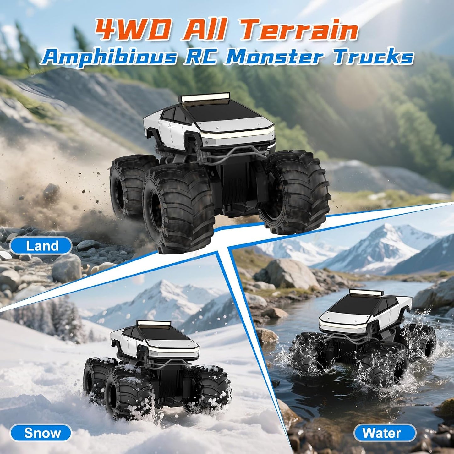 Hot Amphibious Remote Control Car, 1:18 Monster Truck Toys for Boys RC Cars, 2.4 GHz Waterproof RC Trucks, 4WD All Terrain Off-Road Pickup, Kids Christmas Birthday Gifts Present Boys Girls Toys Ages 6+