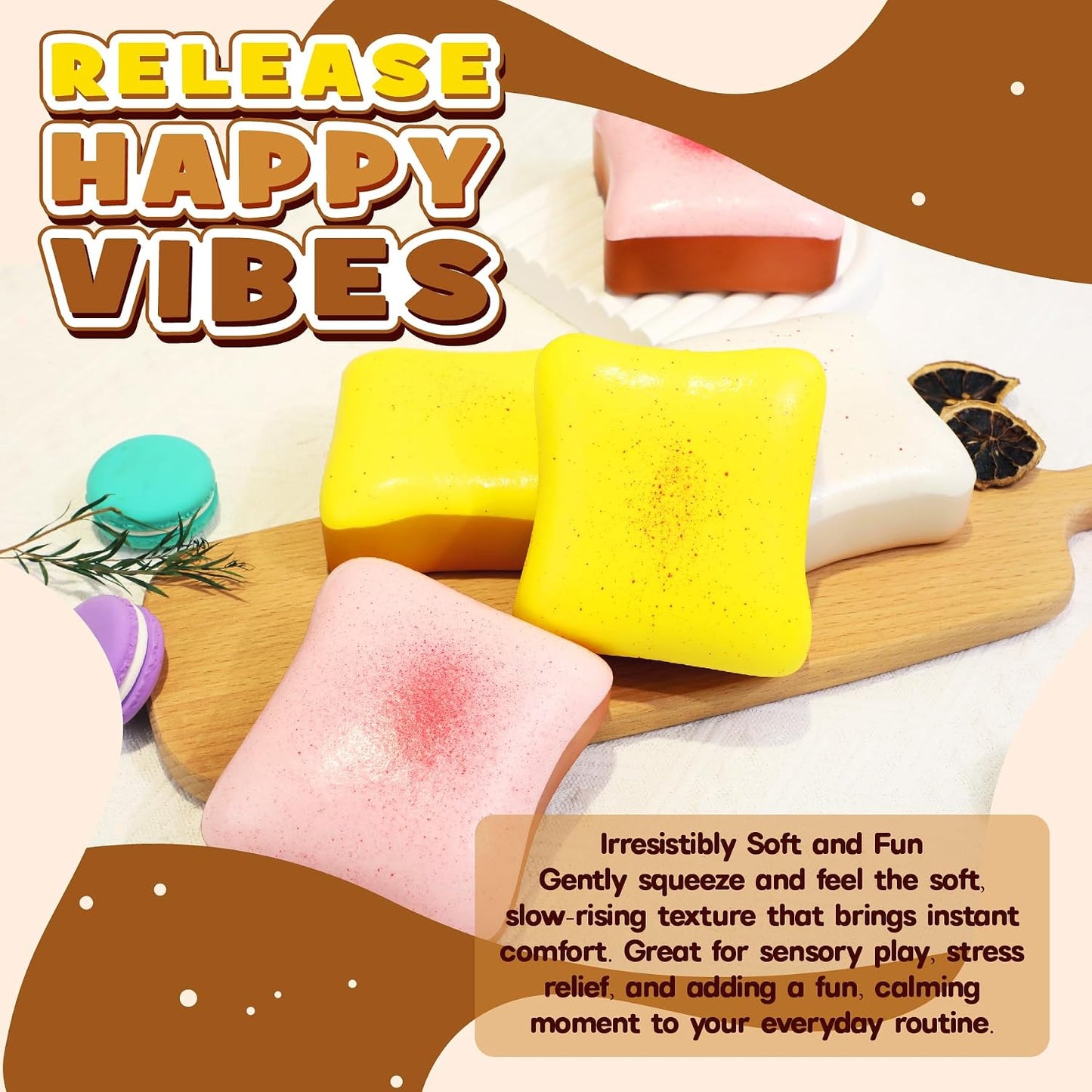 Hot3 Pack Slow Rising Squishy Butter Bread, Realistic Bread Squishies with Butter Scent, Soft Sticky Squishy Toy, Stress Relief Fidget for Focus, Popular Squishies Gift Party Favor