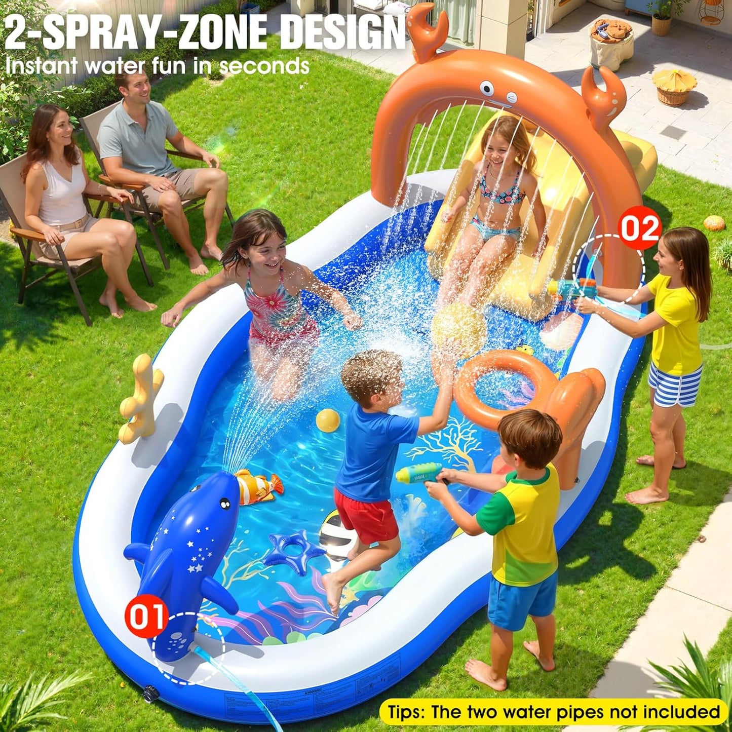 Hot StarOcean 2026 Large Inflatable Play Center,Kiddie Pool with Water Slide&Sprinkler,121''x71"x51''Inflatable Toddler Pool with Slide,BlowUp Water Play for Toldder,Inflatable Water Park for Kid Backyard