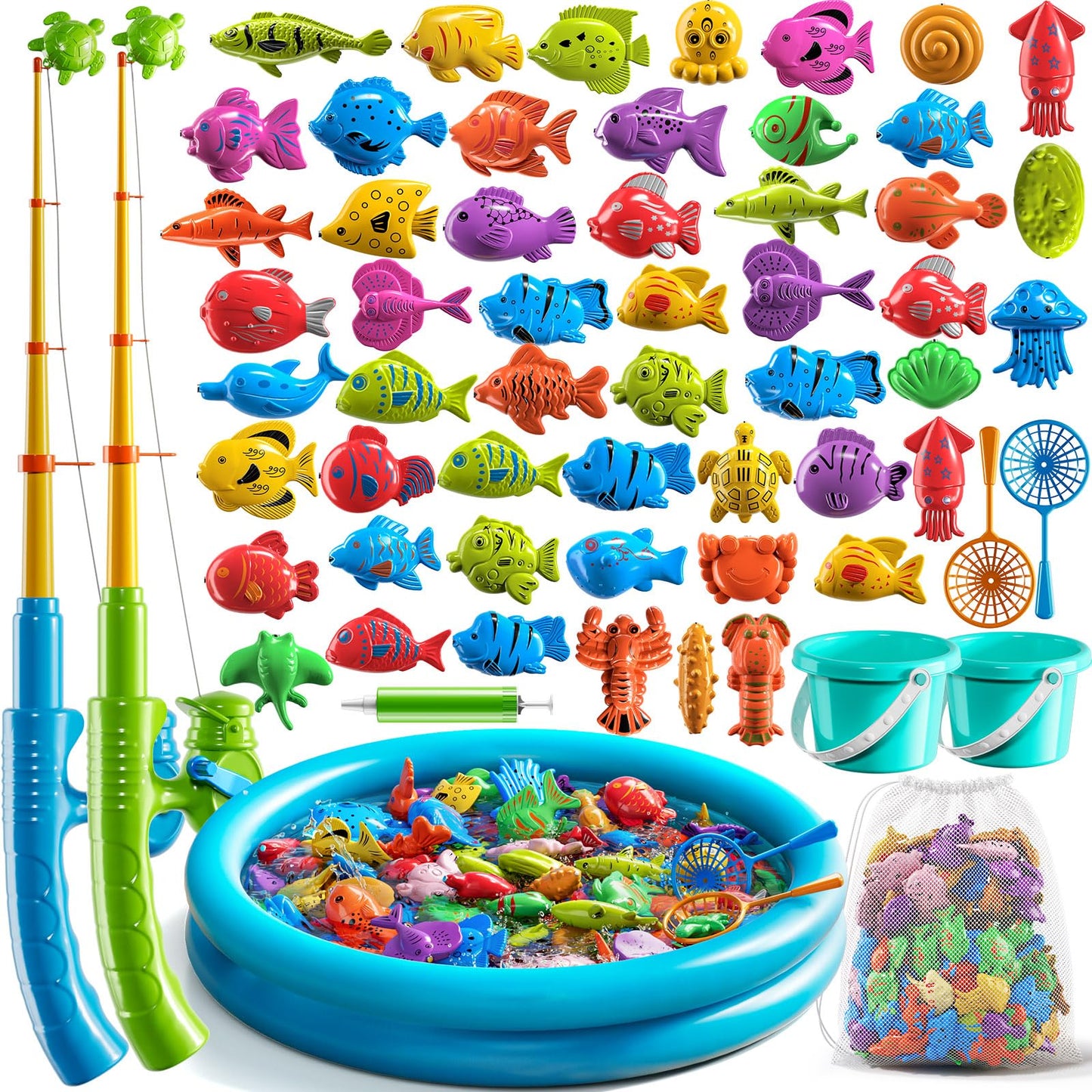 Hot NIPLOOOW Pool Fishing Toys Games, Water Table Bathtub Toy with Inflatable Pool Pole Rod Net Plastic Floating Fish, Birthday Gifts for Kids Age 3 4 5 6 Year Old,Kids Outdoor Toys