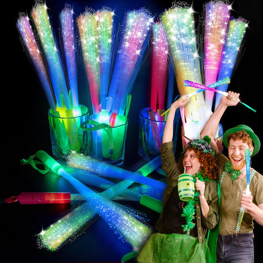 Hot SHQDD 28 PCS Glow Fiber Wands Sticks, LED Light Wands, Glow in The Dark Party Supplies, Fiber Optic Wands, LED Flashing Sticks, Fiber Optic Light Wand Stick for July 4th Party, Wedding, Halloween