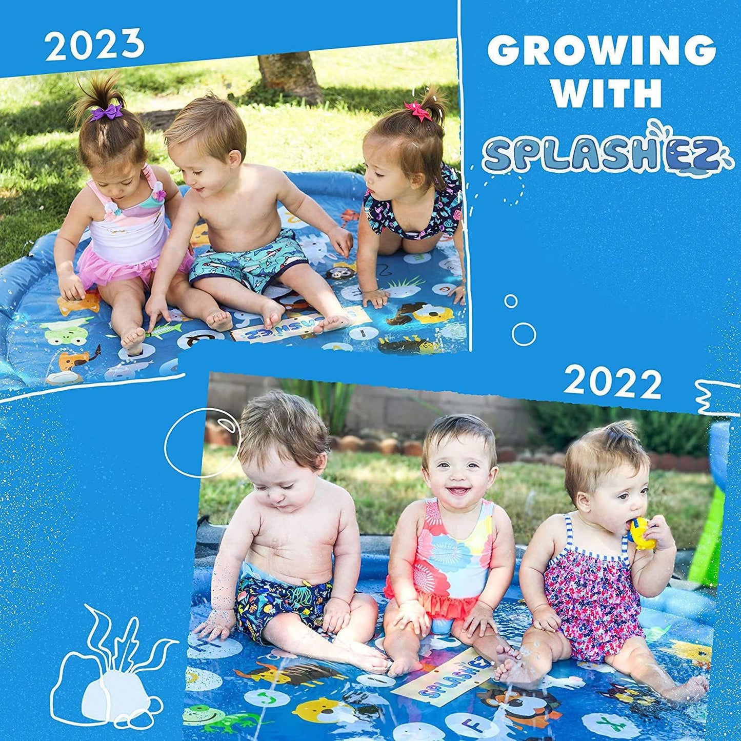 Hot SplashEZ 3-in-1 Splash Pad, Sprinkler for Kids and Baby Pool for Learning – Children’s Sprinkler Pool, 60’’ Inflatable Water Summer Toys – “Around The World” Outdoor Play Mat for Babies & Toddlers