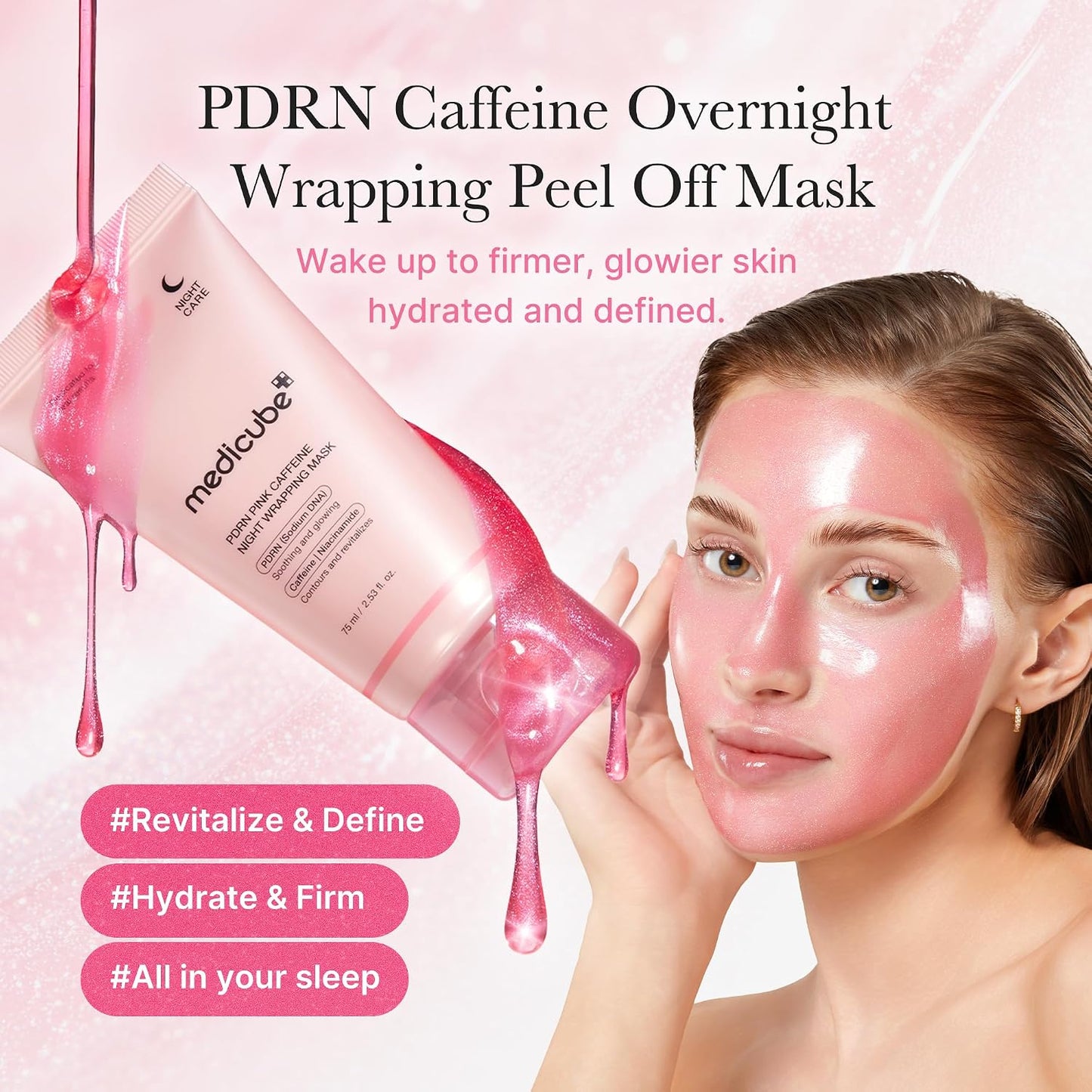 Hotmedicube Wrapping Mask PDRN Caffeine Overnight Peel Off Facial Mask | Firming, Depuffing & Hydration | Caffeine, Collagen For Refined, Glass Skin & Face Contour Support | Korean Skin Care, 2.53 fl.oz