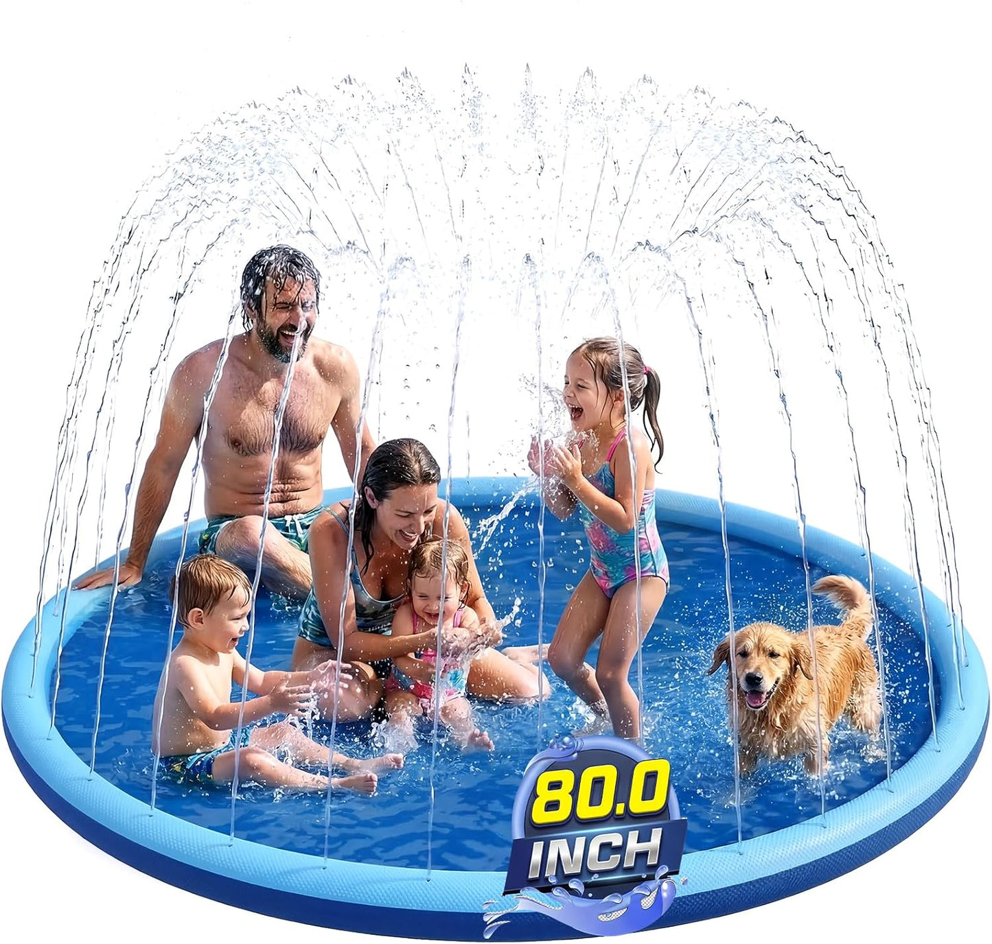 Hot Non Slip Splash Pad for Kids and Dogs, 80" Sprinkler Splash Pad with 5mm Reinforced Edges,0.58mm Thickened Dog Pool,Outdoor Water Toys for Toddlers,Summer Backyard Fountain Play for Girls Boys Pets