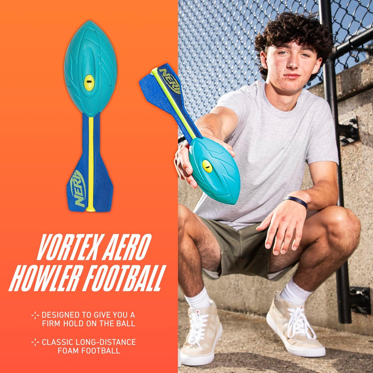 HotNerf Vortex Aero Howler Neon Foam Ball, Classic Long-Distance Football, Flight-Optimizing Tail, Whistling Sound, Indoor & Outdoor Fun (Amazon Exclusive)